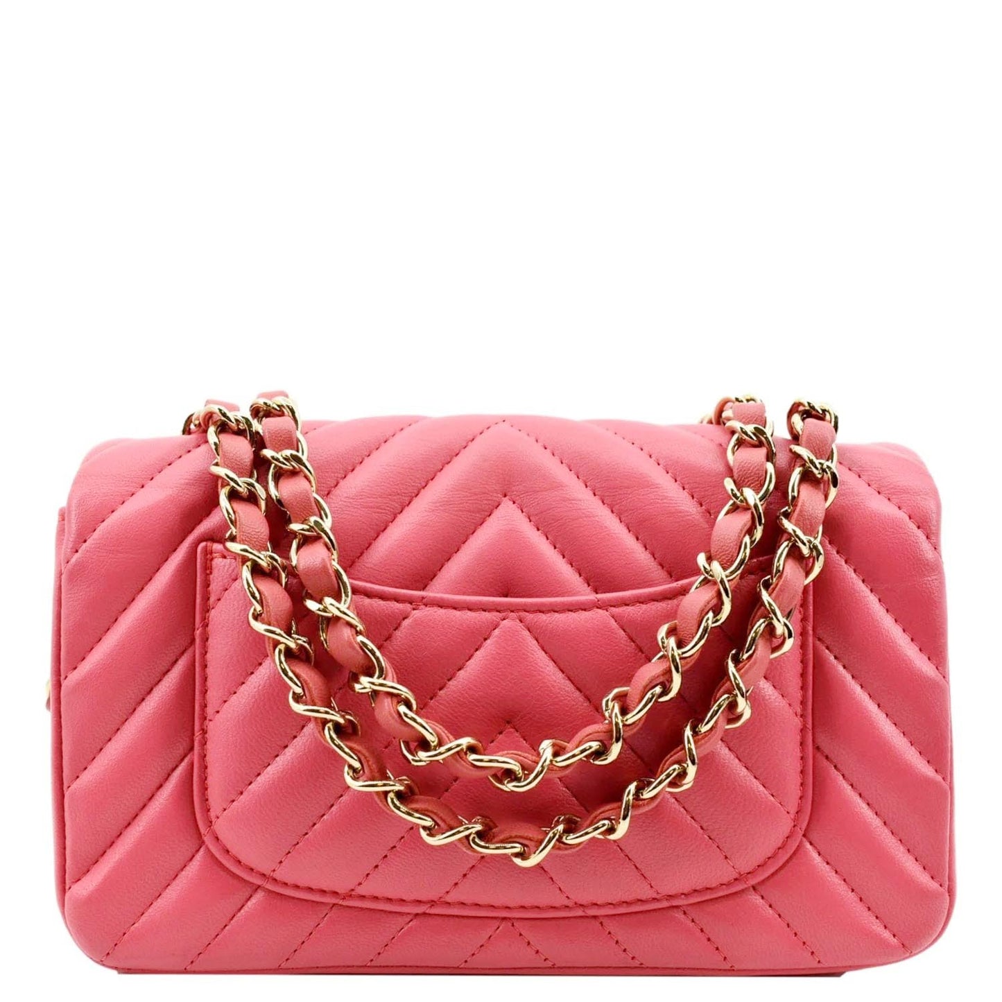 Chanel Timeless Classic Square Flap Chevron Leather Calfskin Pink Travel Bag