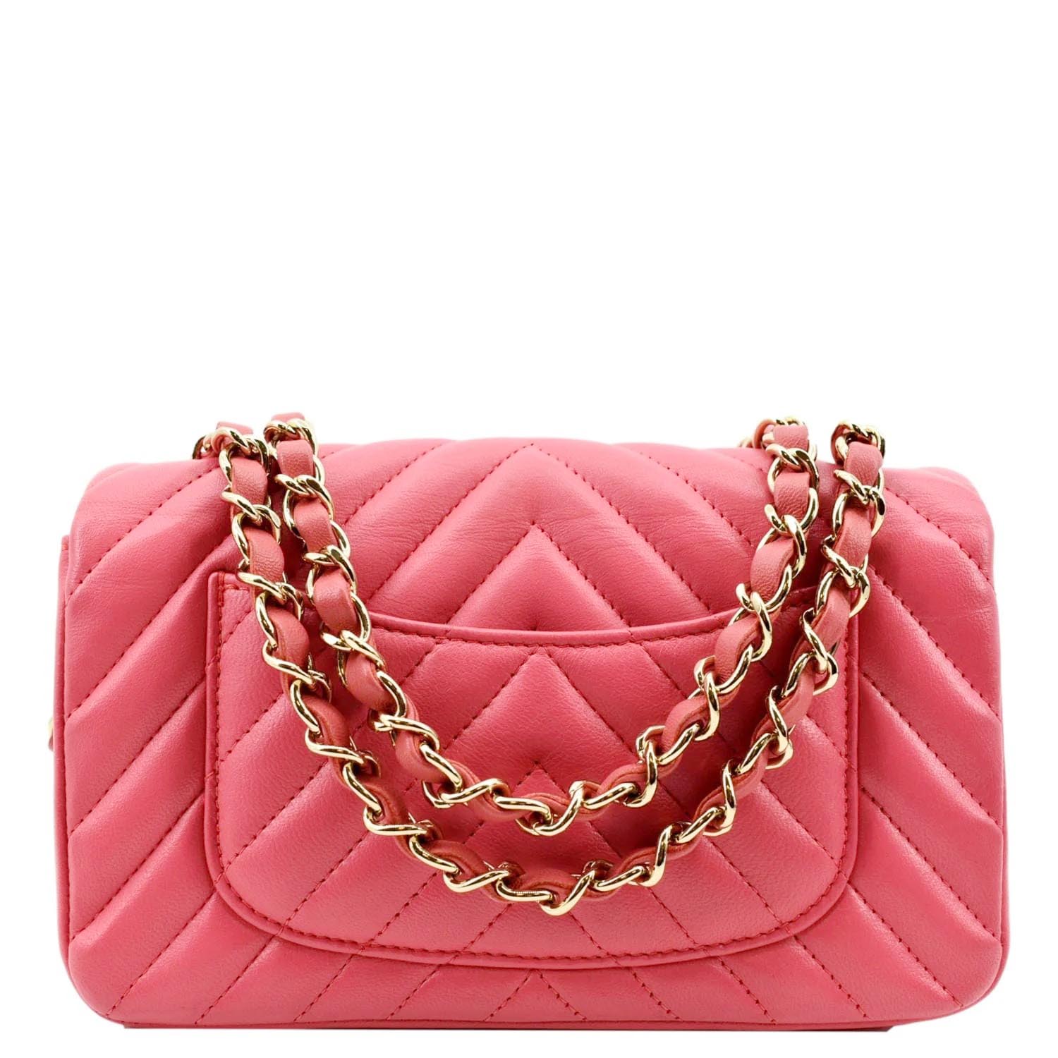 Chanel Timeless Classic Square Flap Chevron Leather Calfskin Pink Travel Bag