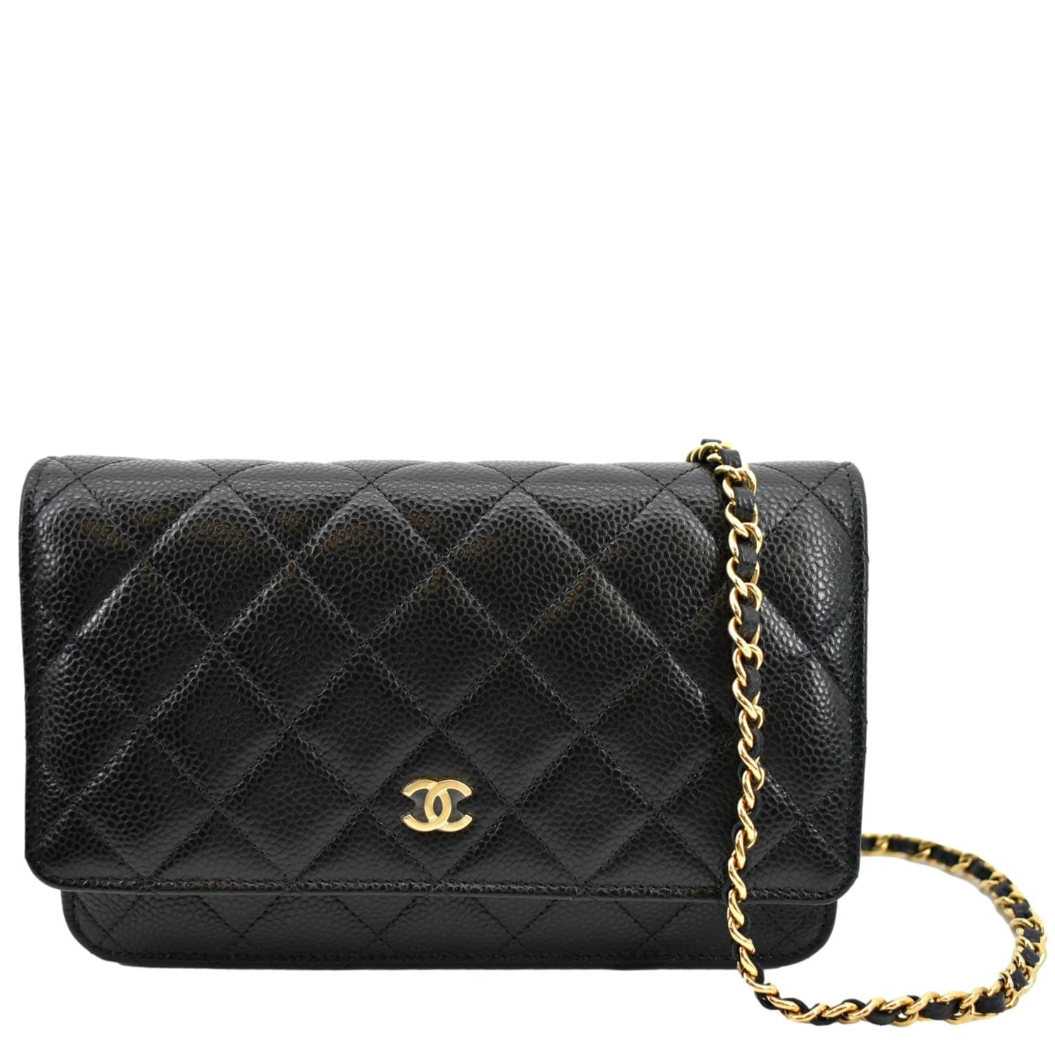 Chanel CC WOC Caviar On Leather Black Wallet Case Chain Woc