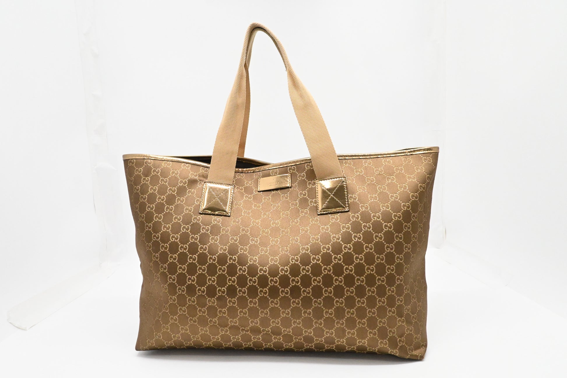 Gucci GG Canvas Brown Gold Large Tote Bag