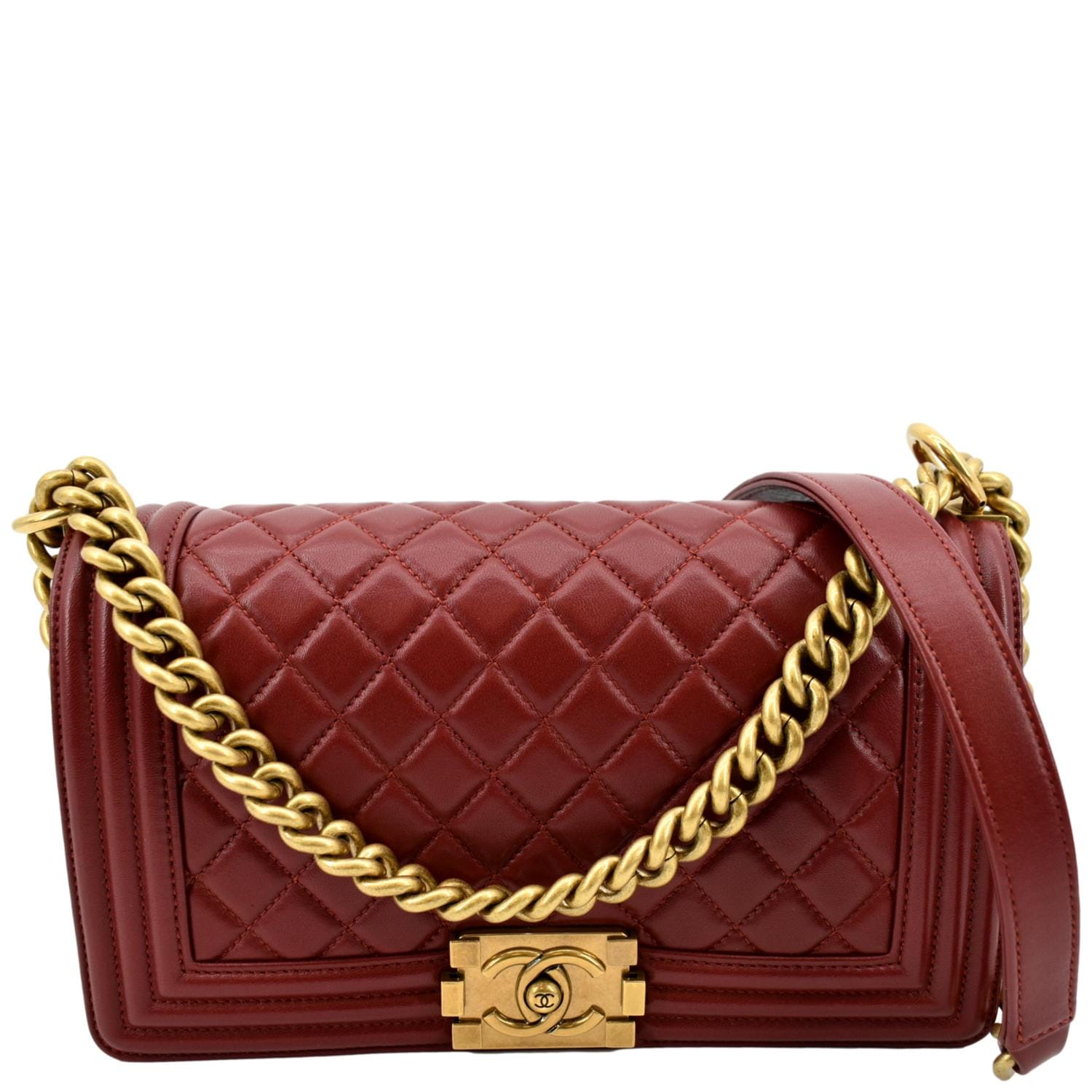 Chanel Boy Flap Leather Calf Red Travel Bag