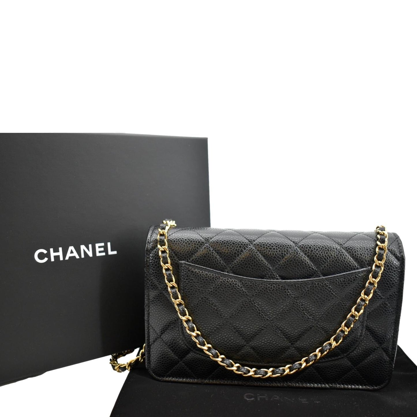 Chanel CC WOC Caviar On Leather Black Wallet Case Chain Woc