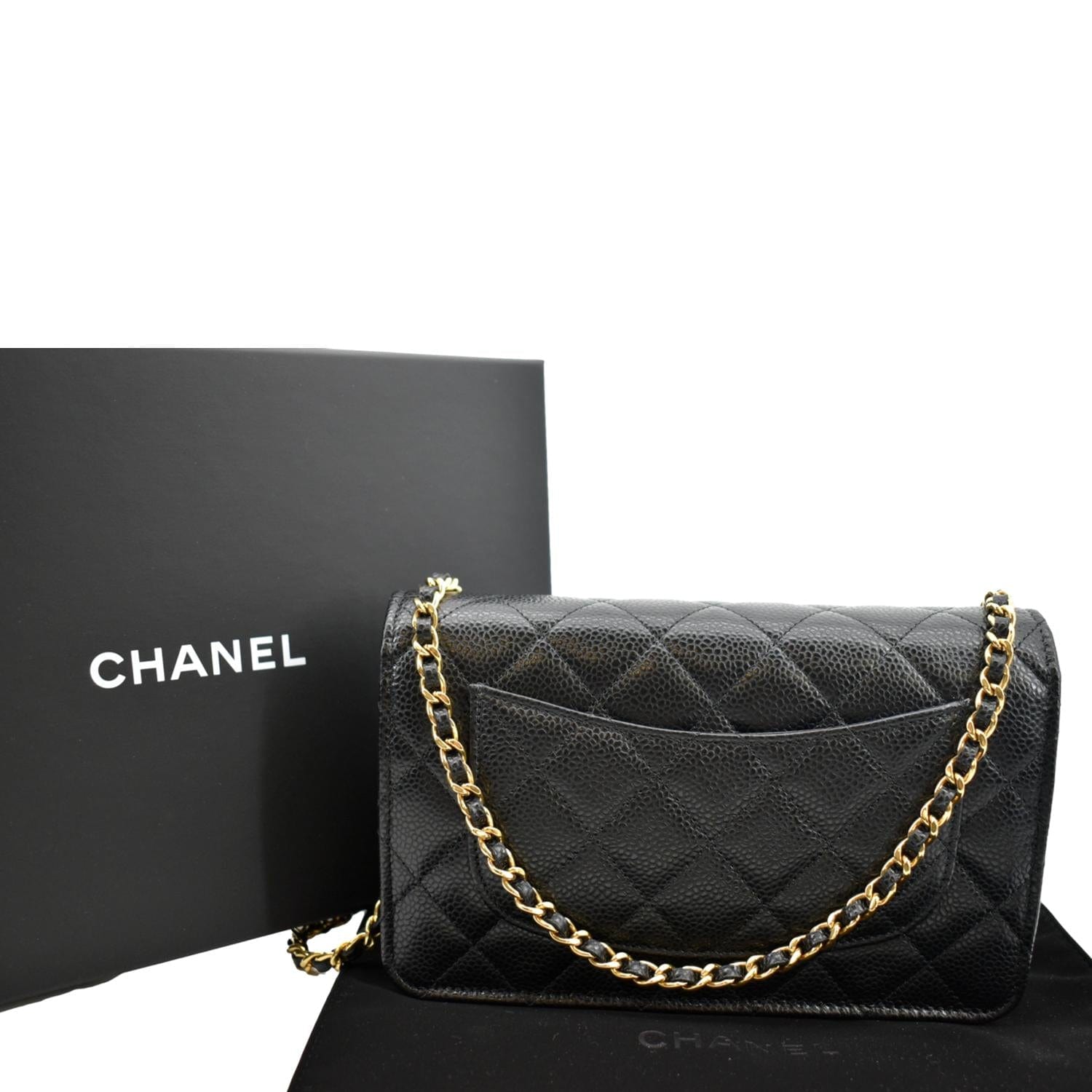 Chanel CC WOC Caviar On Leather Black Wallet Case Chain Woc