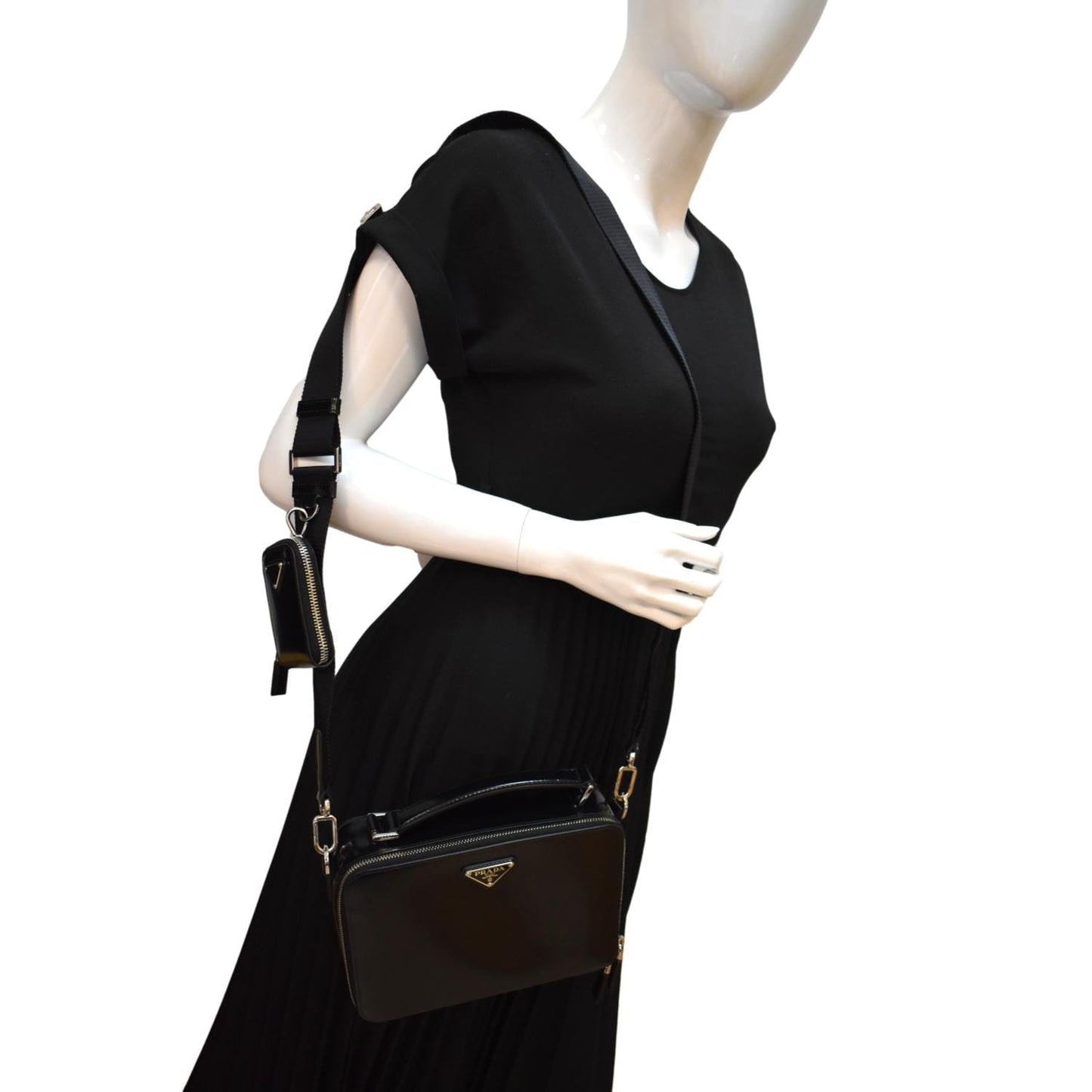 Prada Brique Crossbody Bag 2Vh069 Leather Patent Black