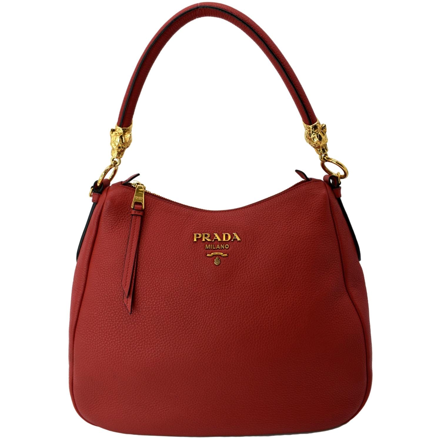 Prada Daino Hobo Bag Leather Vitello Red