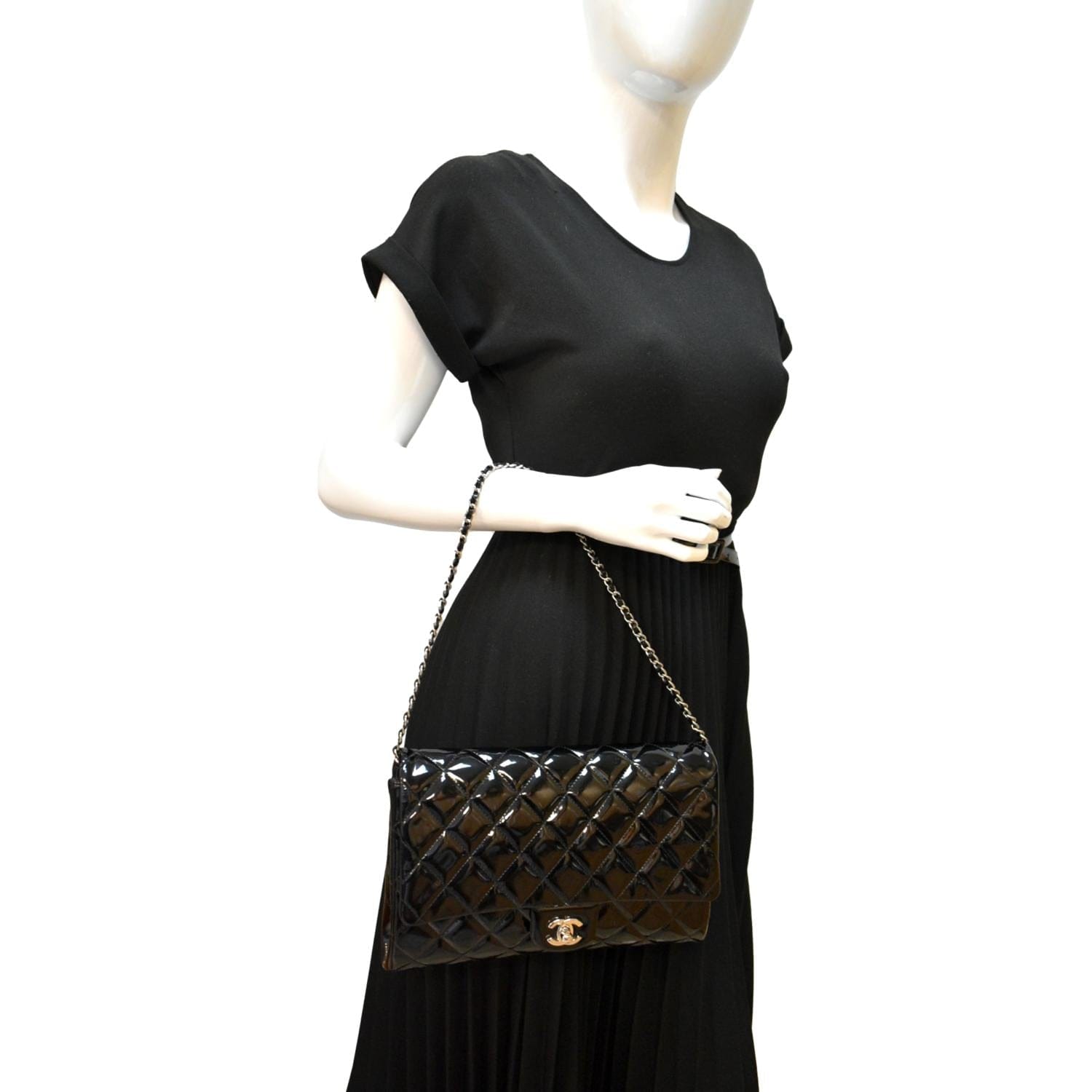 Chanel Timeless Classic Flap Patent Leather Black Travel Bag