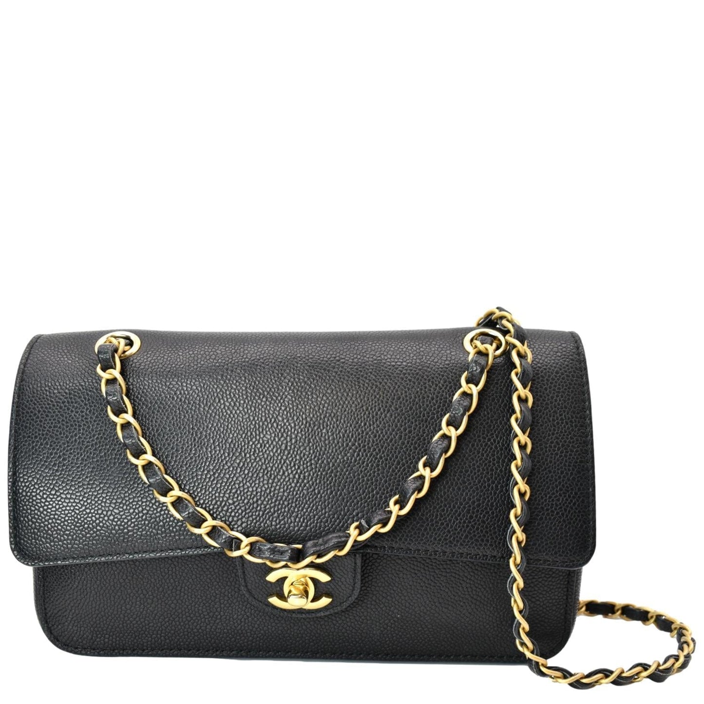 Chanel Classic Double Flap Caviar Leather Black Travel Bag Double Flap