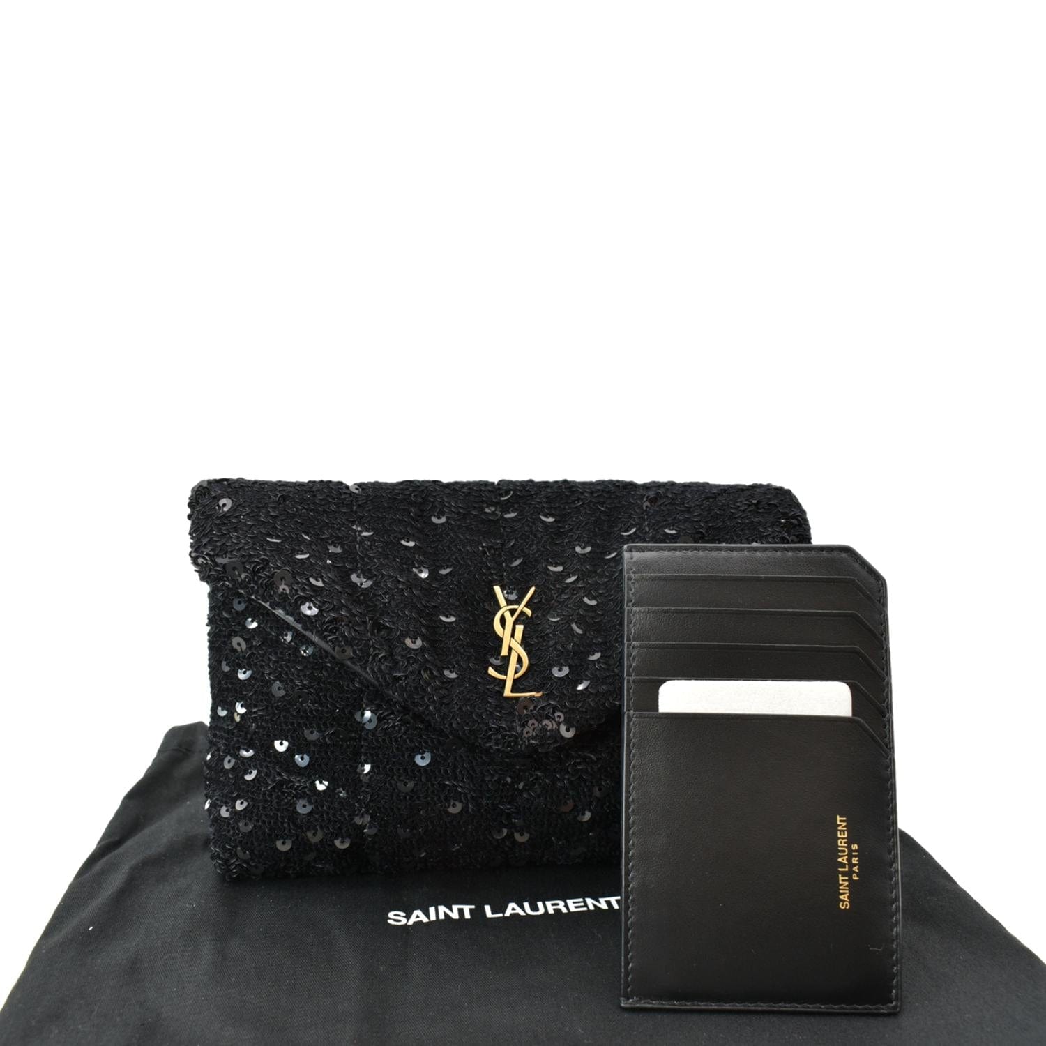 YSL Saint Laurent Saint Puffer Sequin Clutch Wallet Sold Black Small Clutch Bag