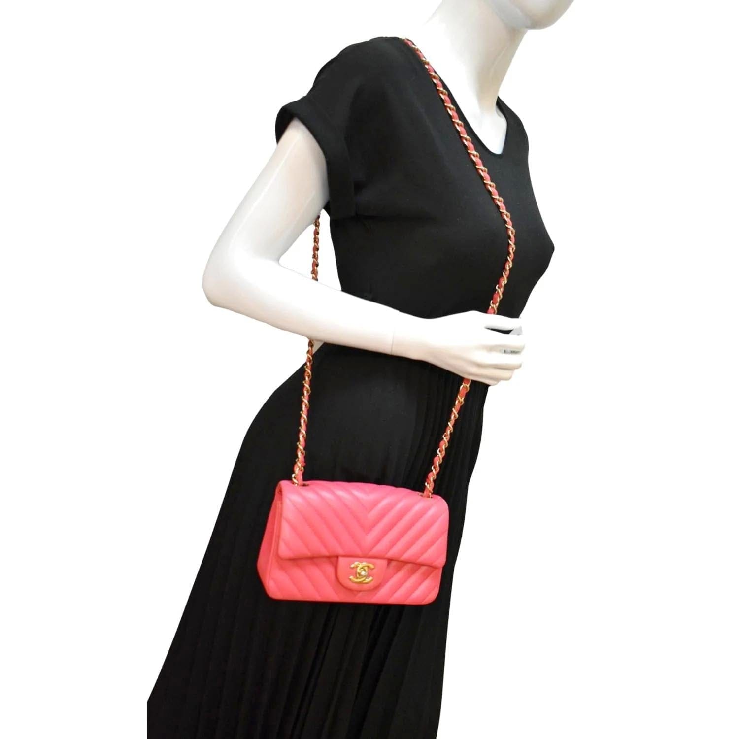 Chanel Timeless Classic Square Flap Chevron Leather Calfskin Pink Travel Bag