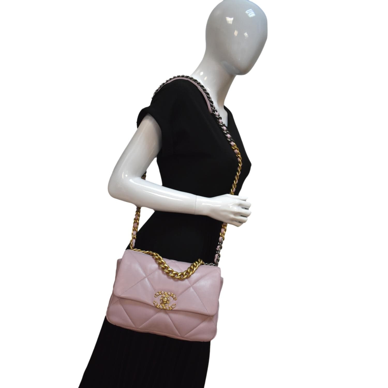 Chanel 19 Flap Quilted Leather Lambskin Pink Travel Bag