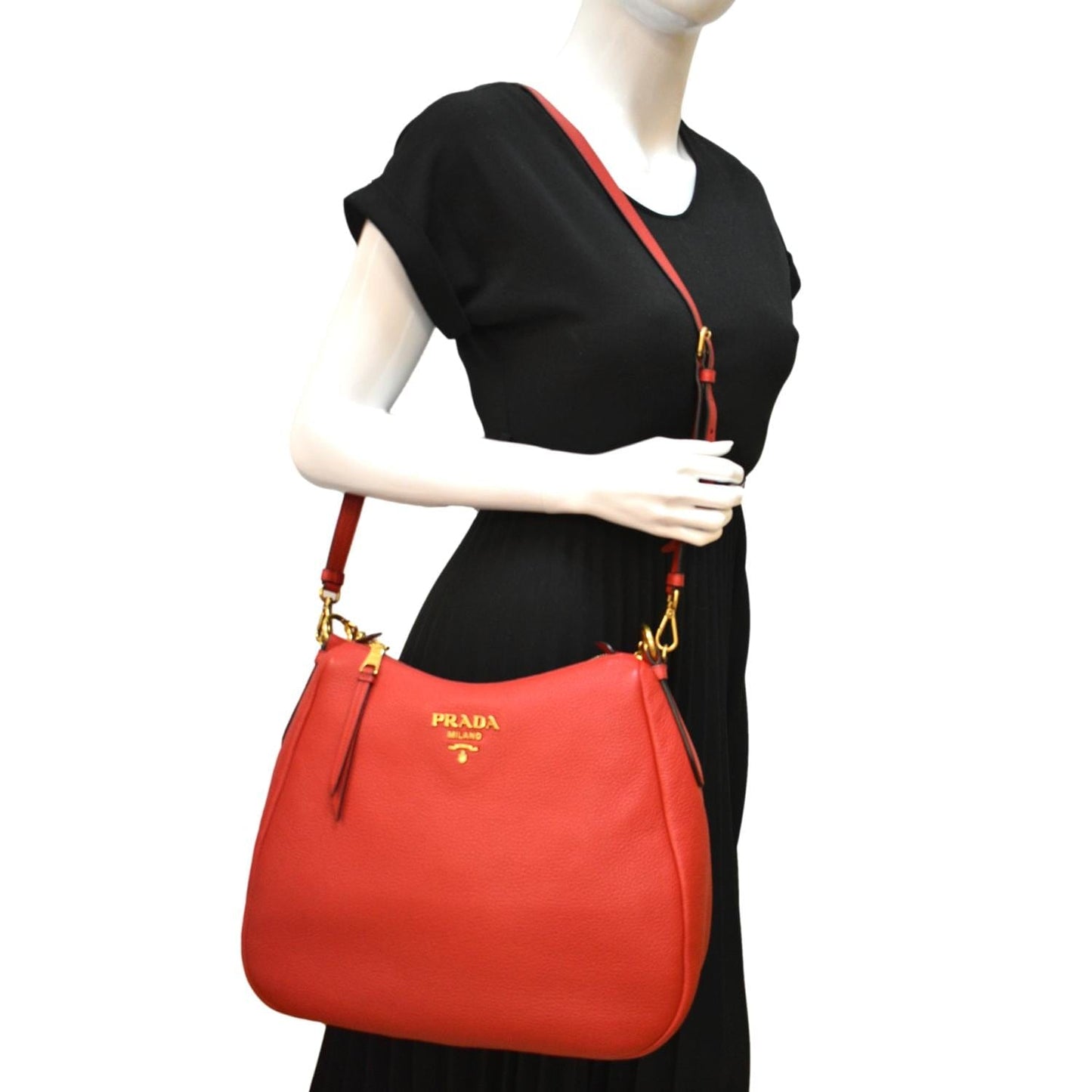 Prada Daino Hobo Bag Leather Vitello Red