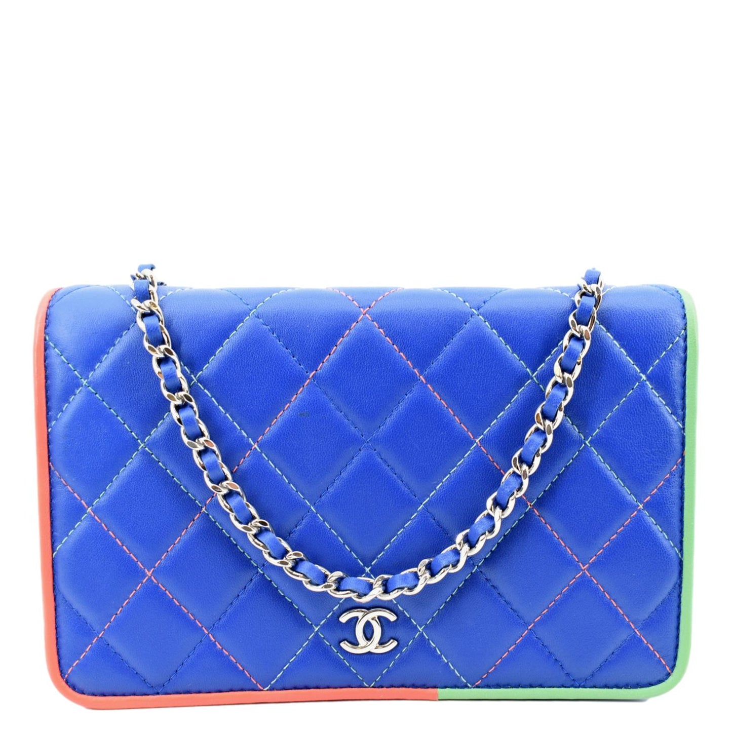 Chanel On Quilted Leather Blue Wallet Case