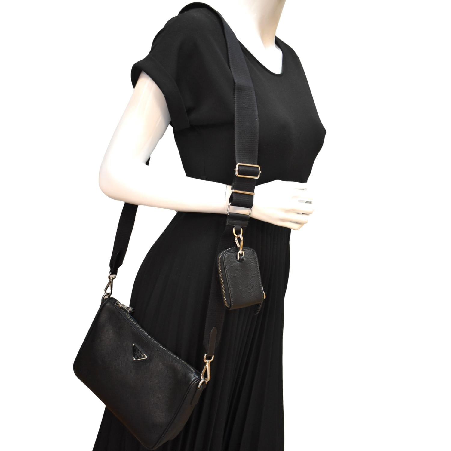 Prada Shoulder Bag 2Vh113 Leather Saffiano Black