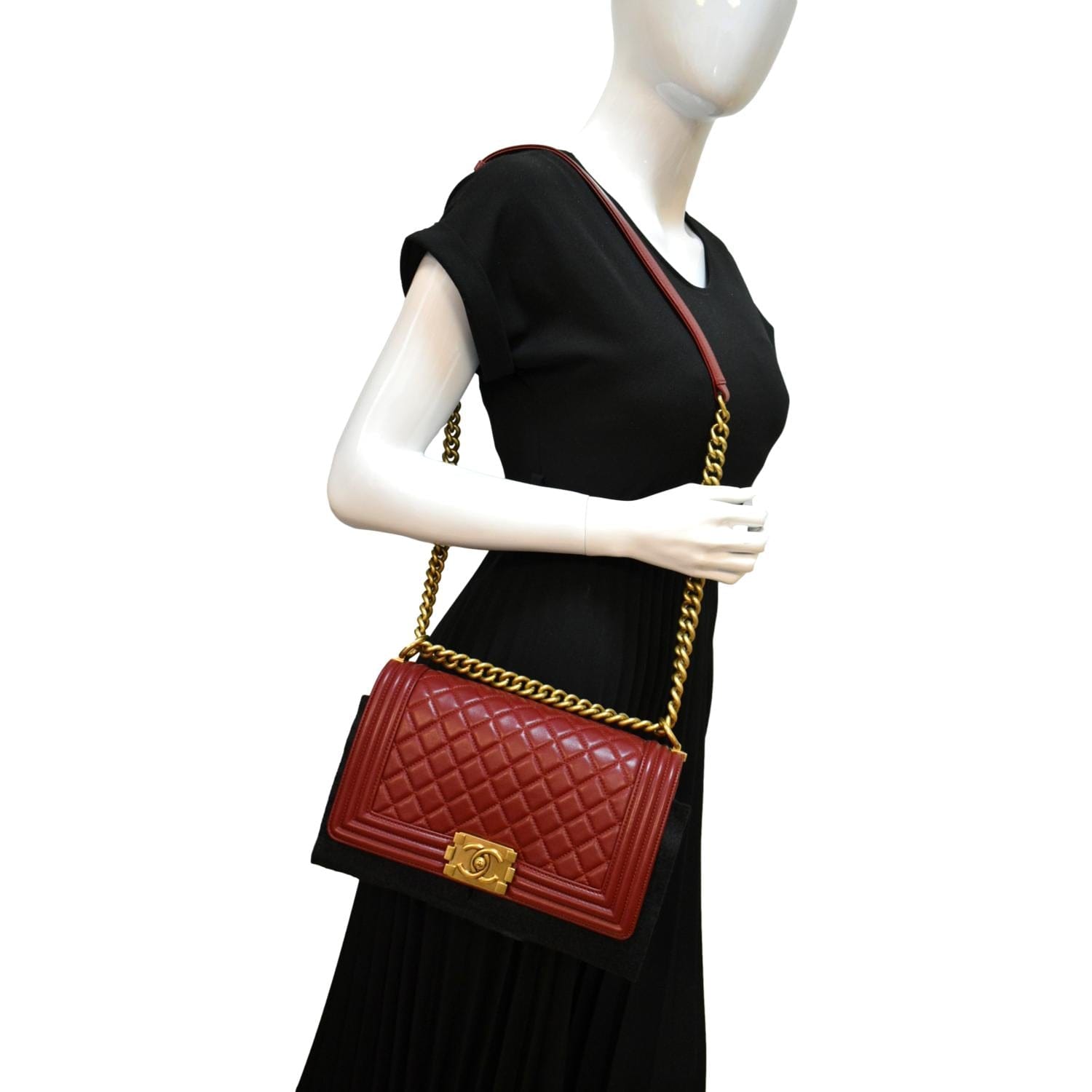 Chanel Boy Flap Leather Calf Red Travel Bag