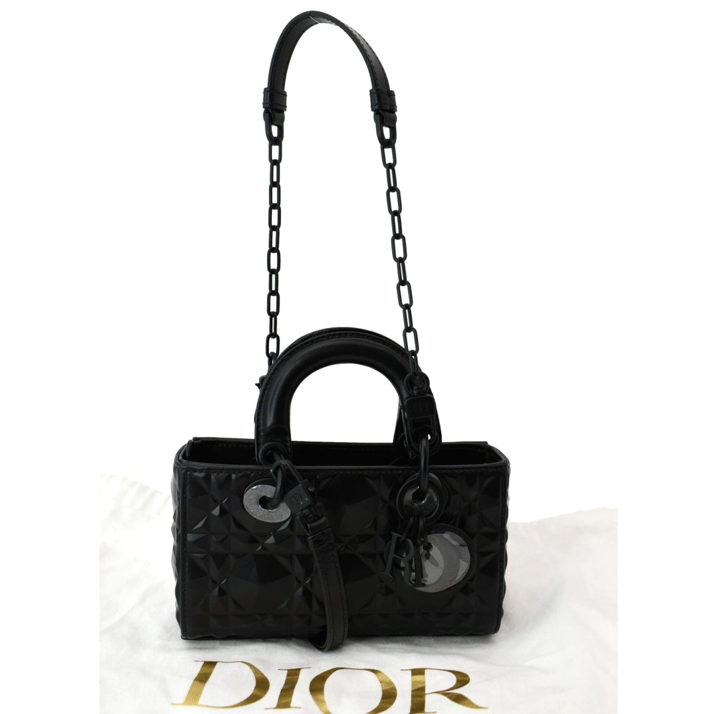 Dior Lady Joy Diamond Motif Shoulder Bag Black Chain