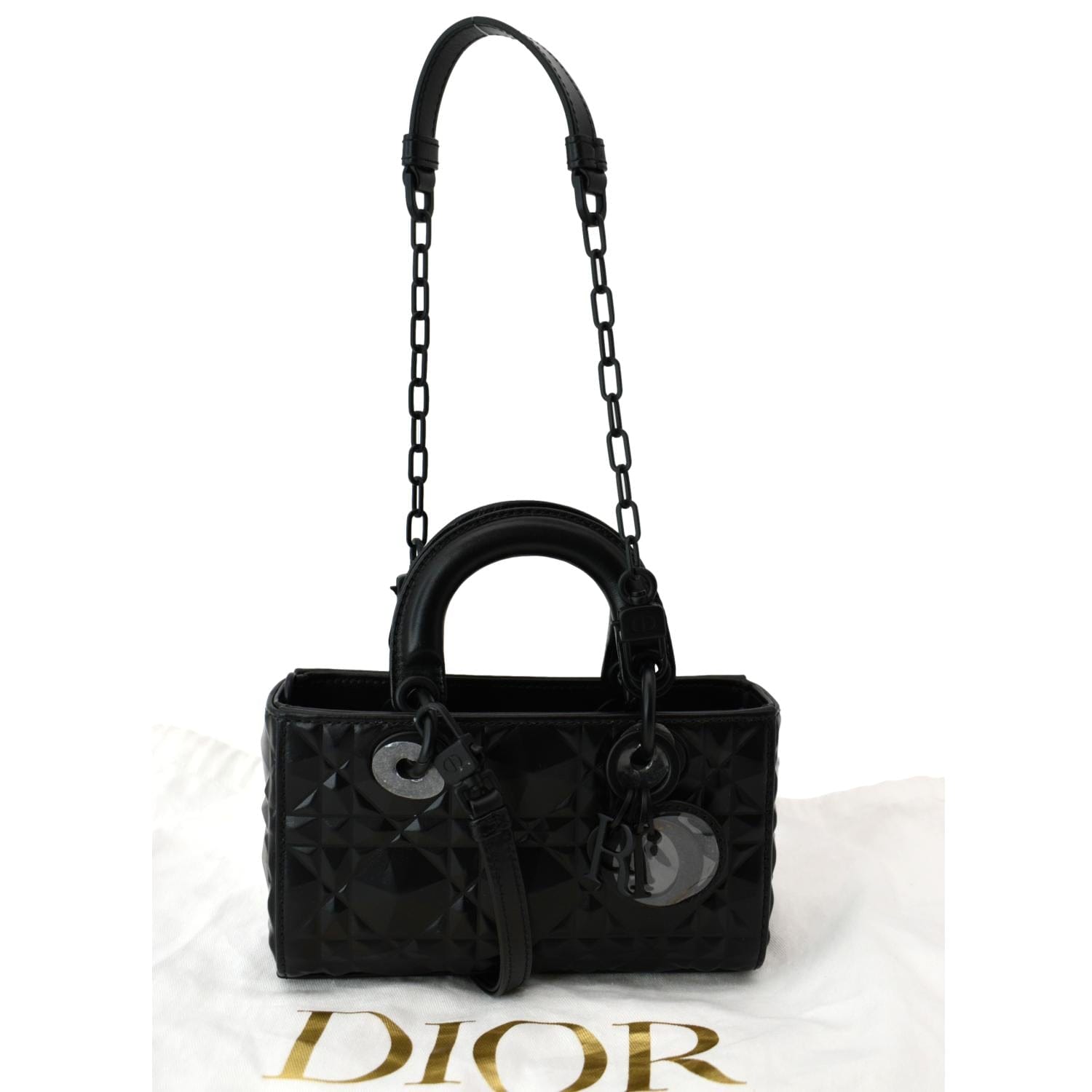 Dior Lady Joy Diamond Motif Shoulder Bag Black Chain