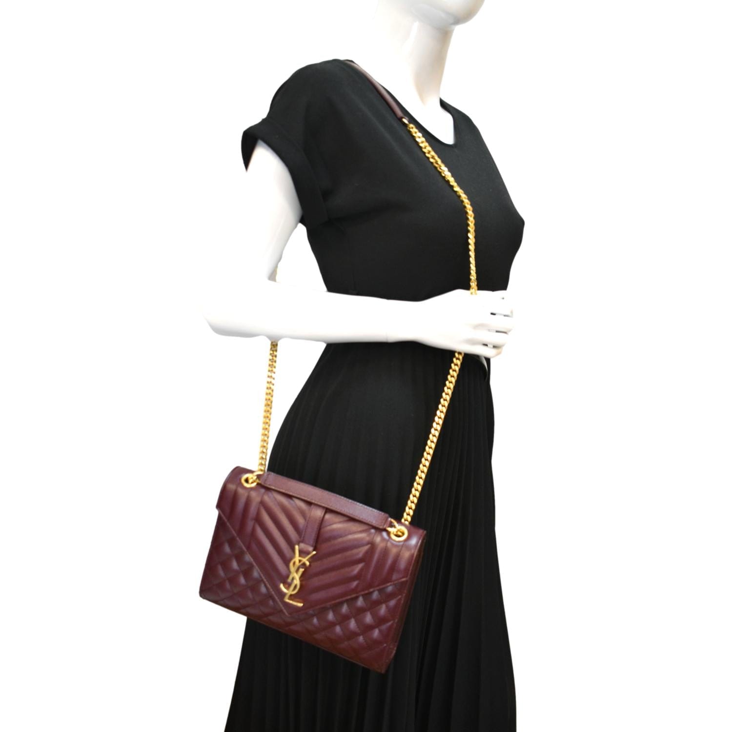 YSL Saint Laurent Saint Envelope Shoulder Bag Maroon Leather Medium