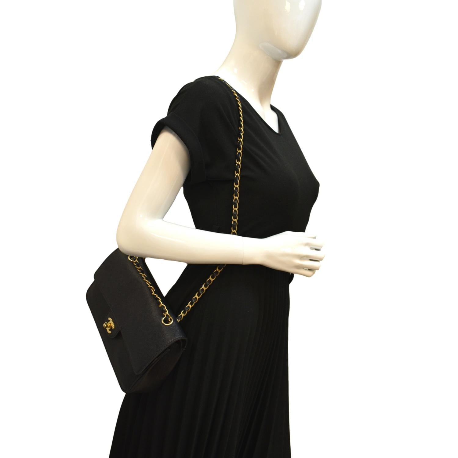 Chanel Classic Double Flap Caviar Leather Black Travel Bag Double Flap