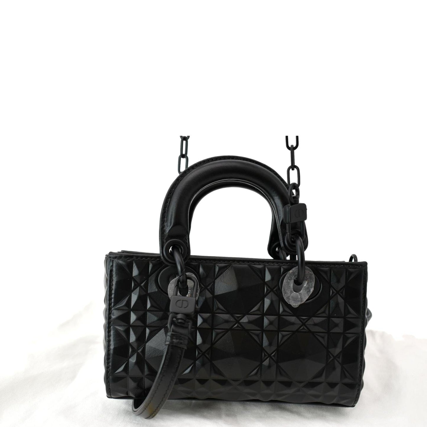 Dior Lady Joy Diamond Motif Shoulder Bag Black Chain