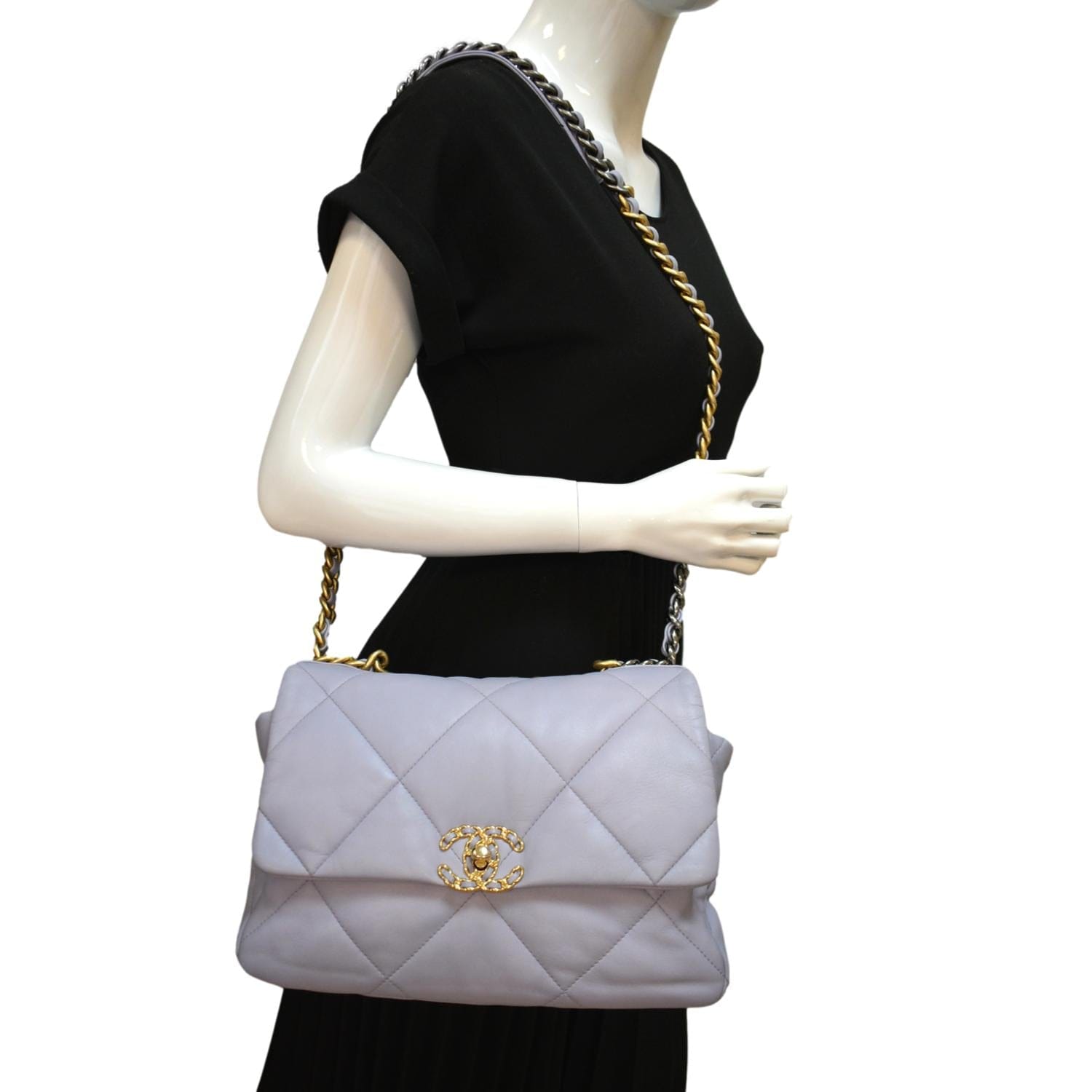 Chanel 19 Flap Quilted Violet Leather Lambskin Travel Bag