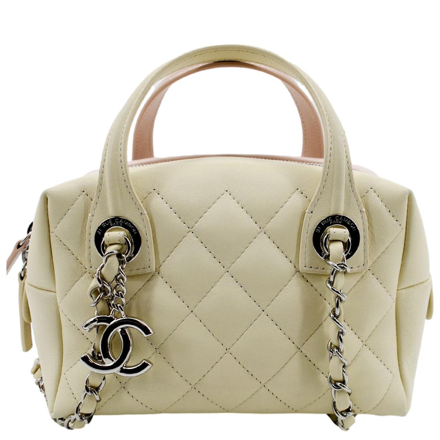 Chanel Feather Weight Quilted Bowling Calfskin Ivory Travel Bag