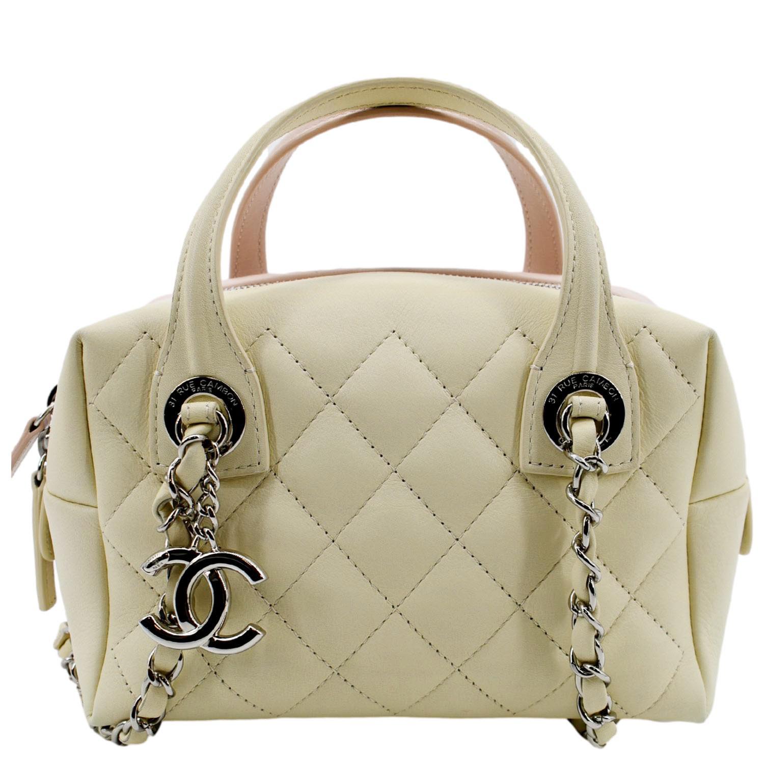 Chanel Feather Weight Quilted Bowling Calfskin Ivory Travel Bag