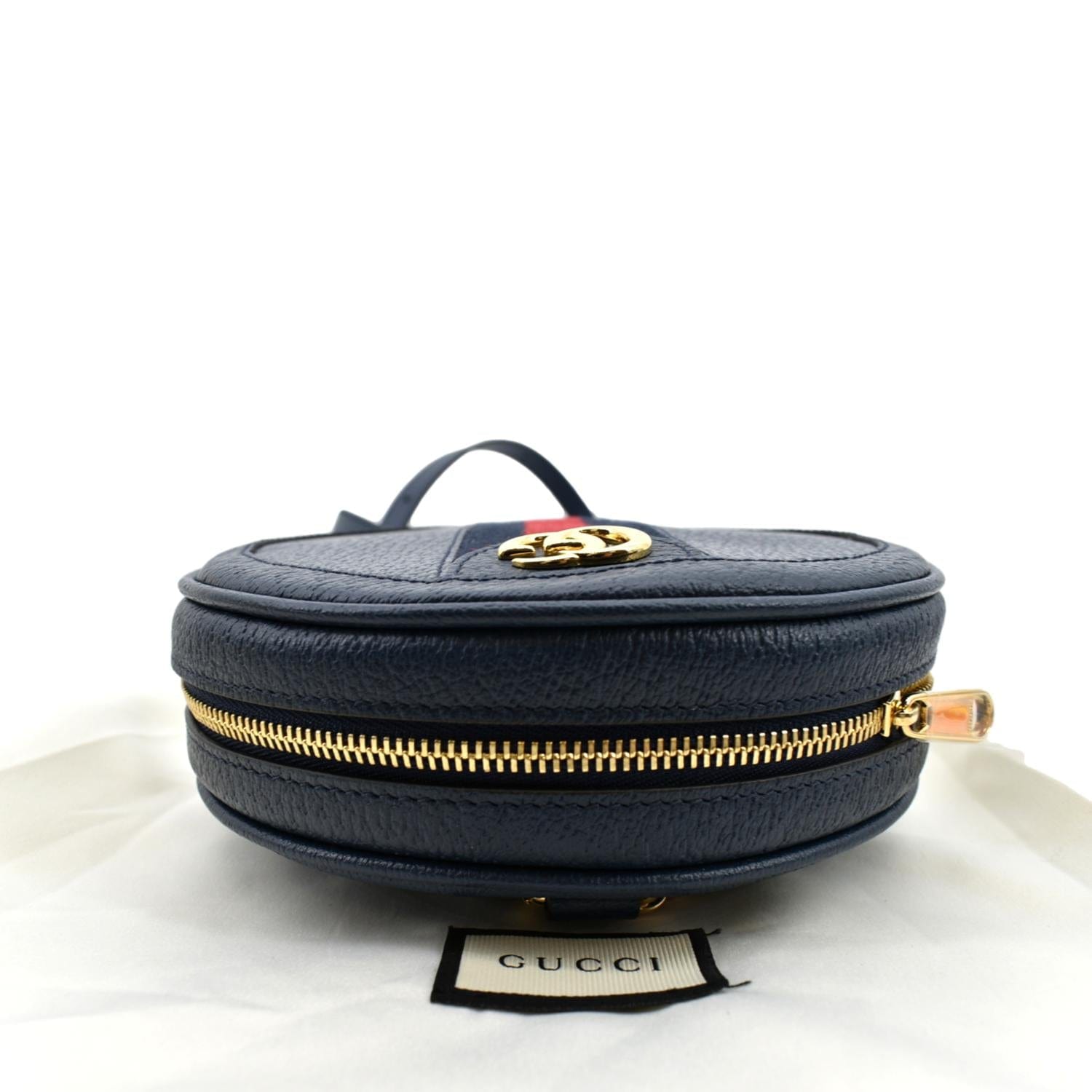 GUCCI Ophidia Mini GG Round Web Monogram Leather Backpack Bag Blue 598661