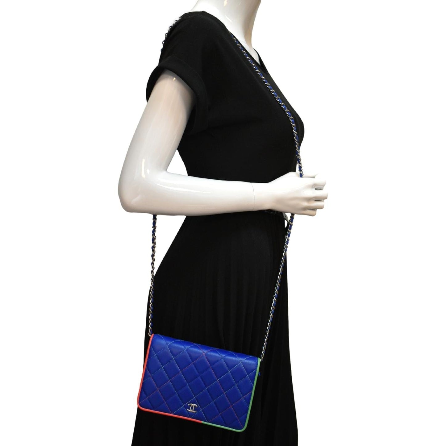 Chanel On Quilted Leather Blue Wallet Case