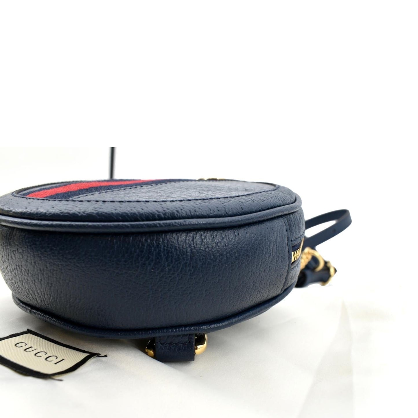 GUCCI Ophidia Mini GG Round Web Monogram Leather Backpack Bag Blue 598661