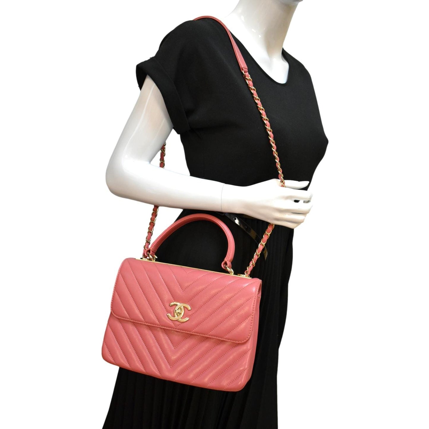 Chanel Trendy CC Chevron Top Handle Pink Travel Bag