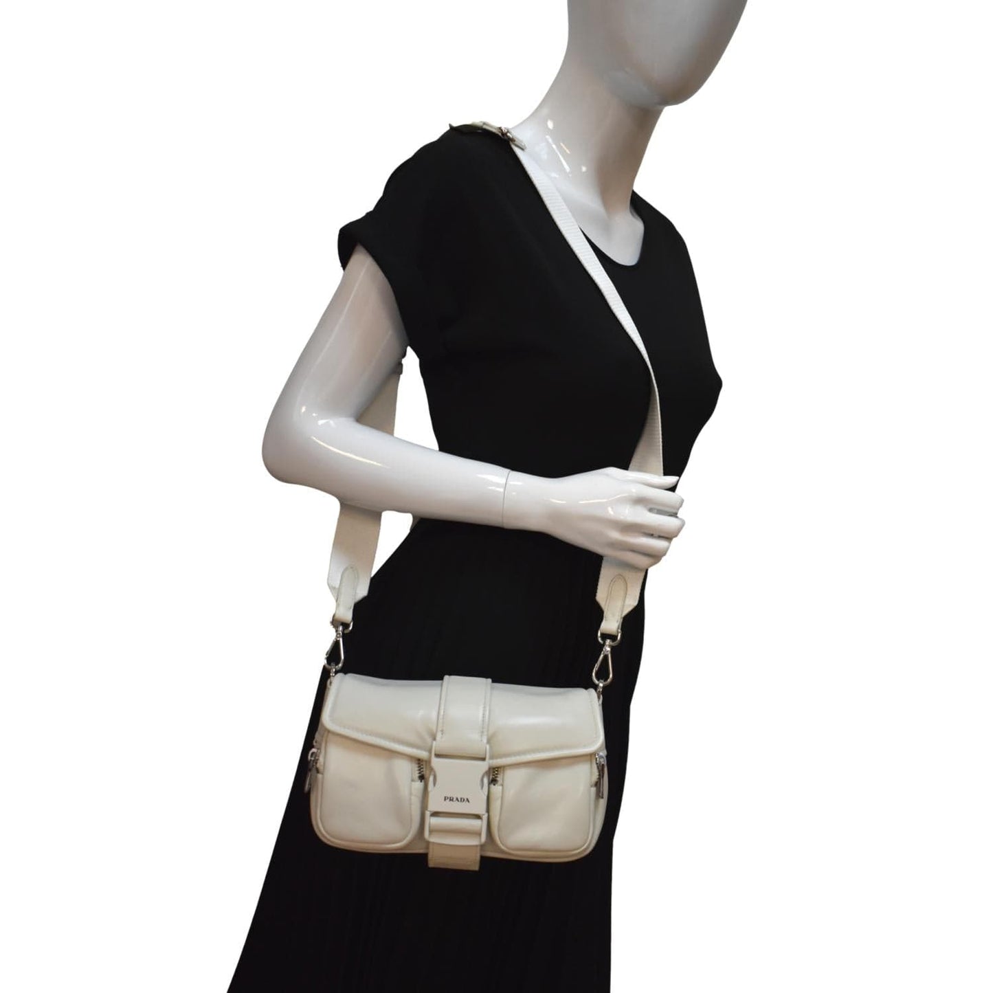 Prada Borsa Pocket Con Nappa Shoulder Bag Leather White