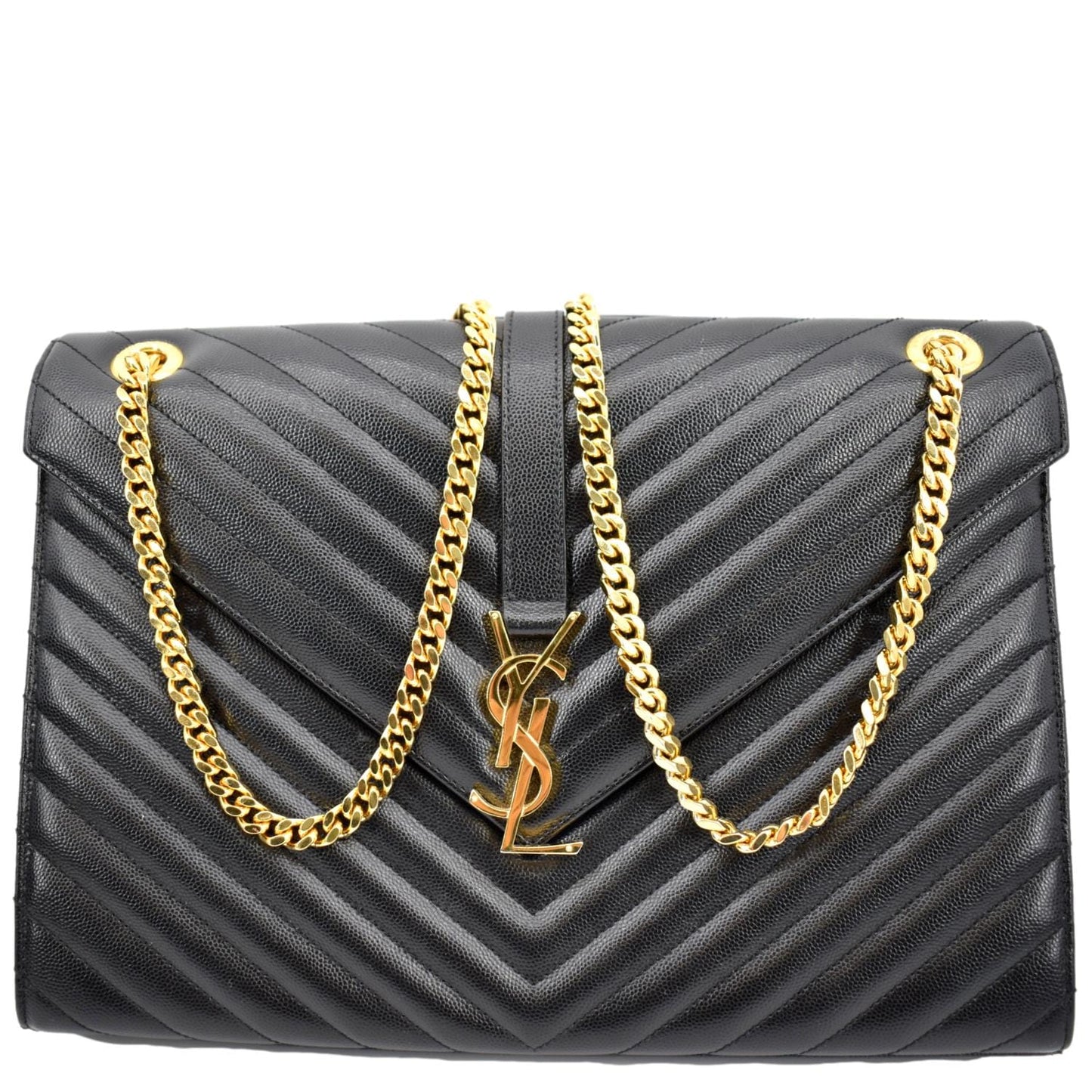 YSL Saint Laurent Saint Envelope Mix Grain De Poudre Chain Matelasse Black Shoulder Bag