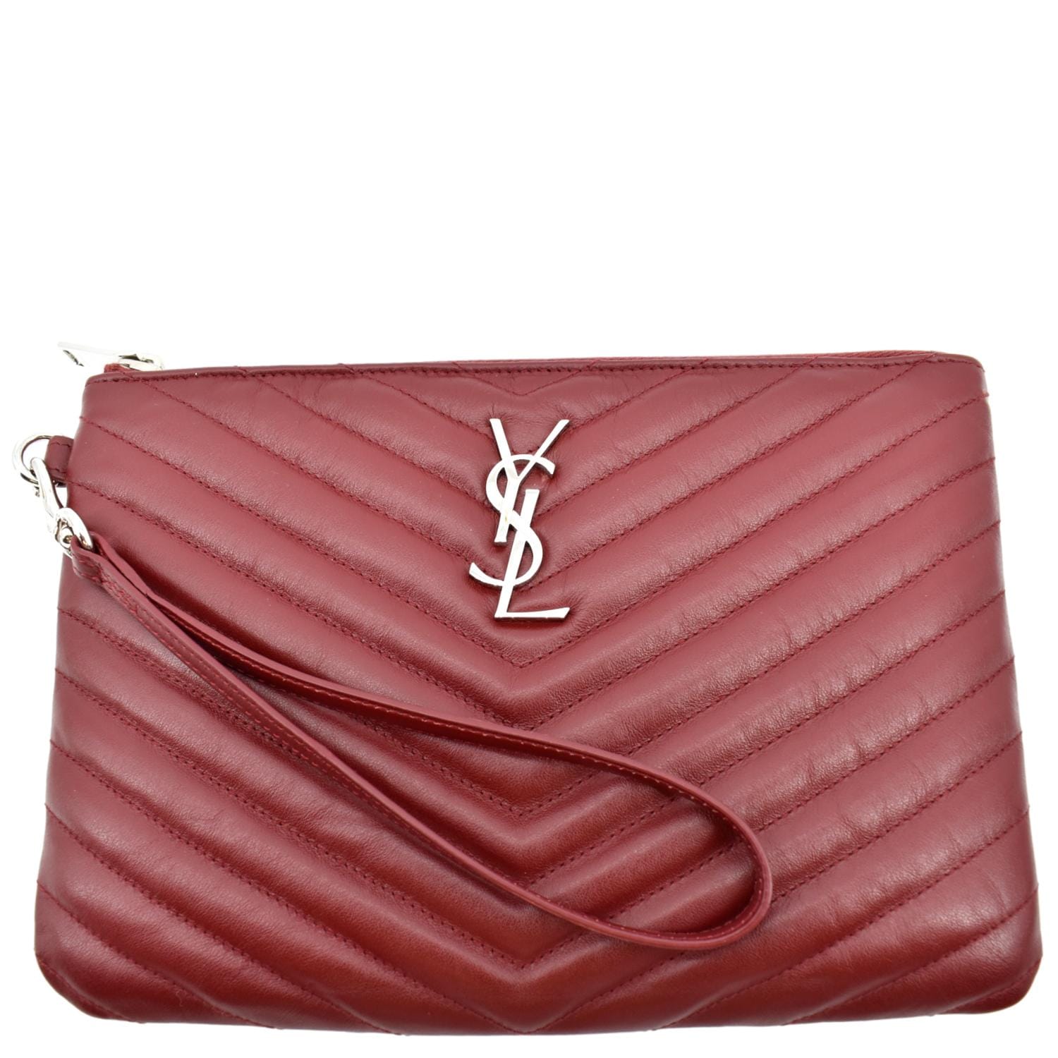 YSL Saint Laurent Saint Pouch Maroon Travel Bag Leather Monogram