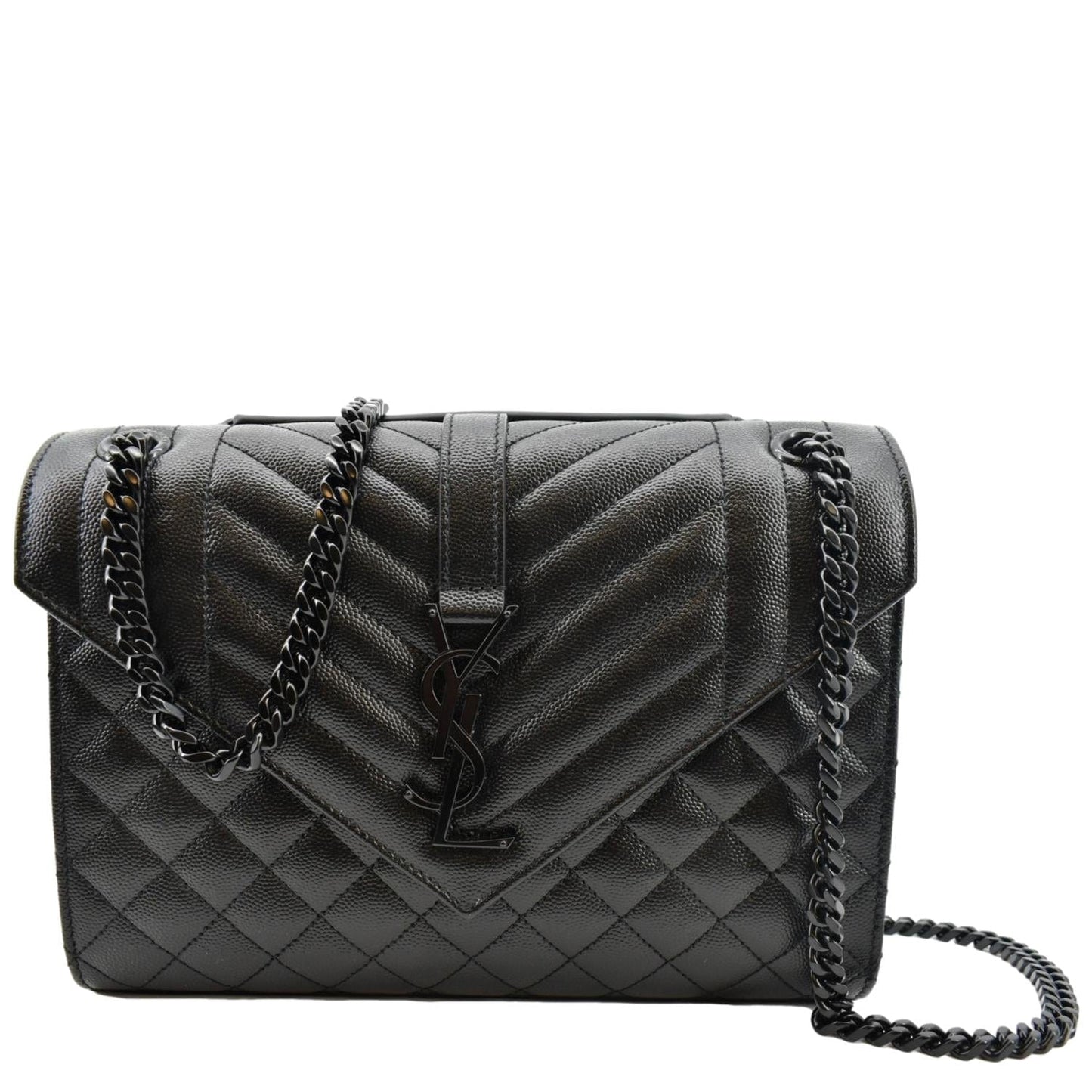 YSL Saint Laurent Yves Envelope Shoulder Bag Leather Black Medium Envelope Medium Bag