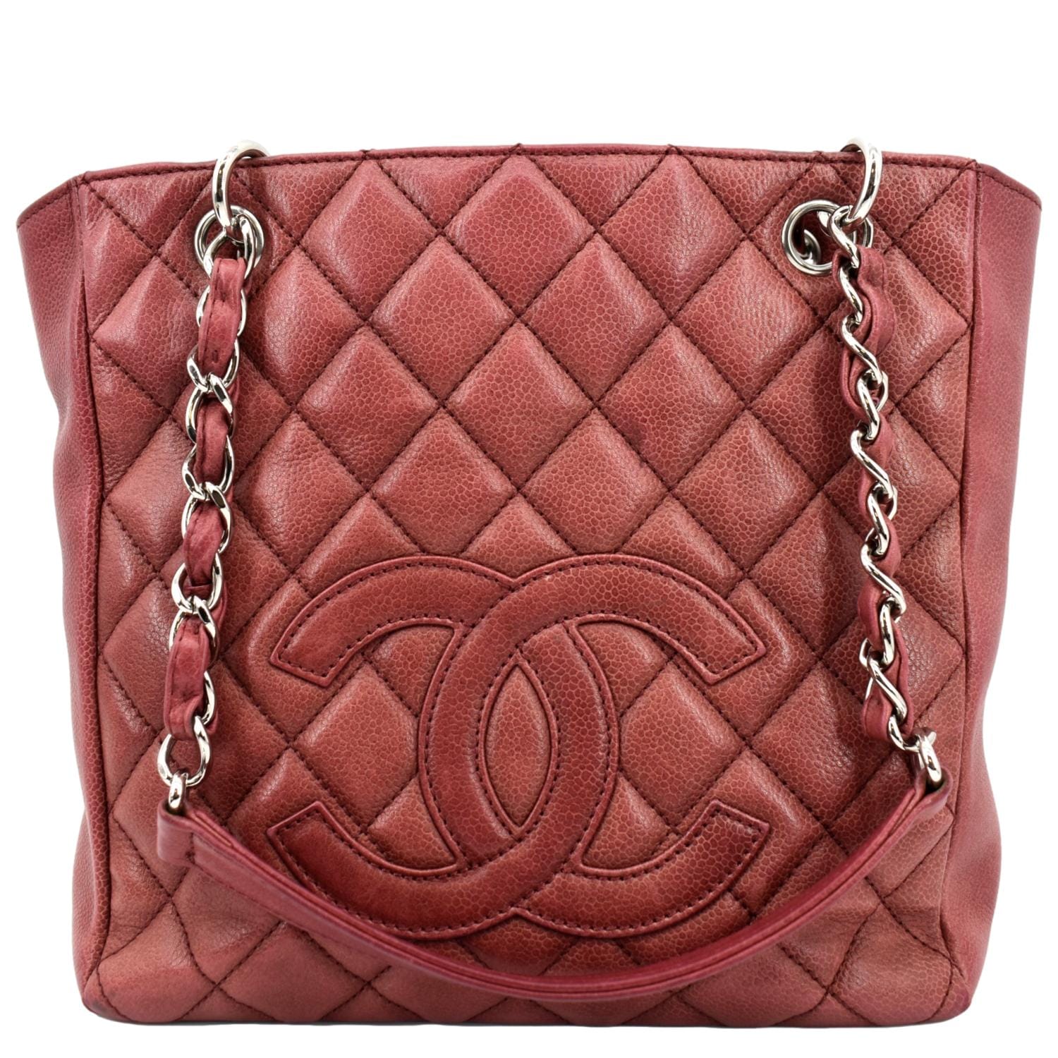 Chanel PST Quilted Caviar Petit Shopping Leather Red Travel Bag