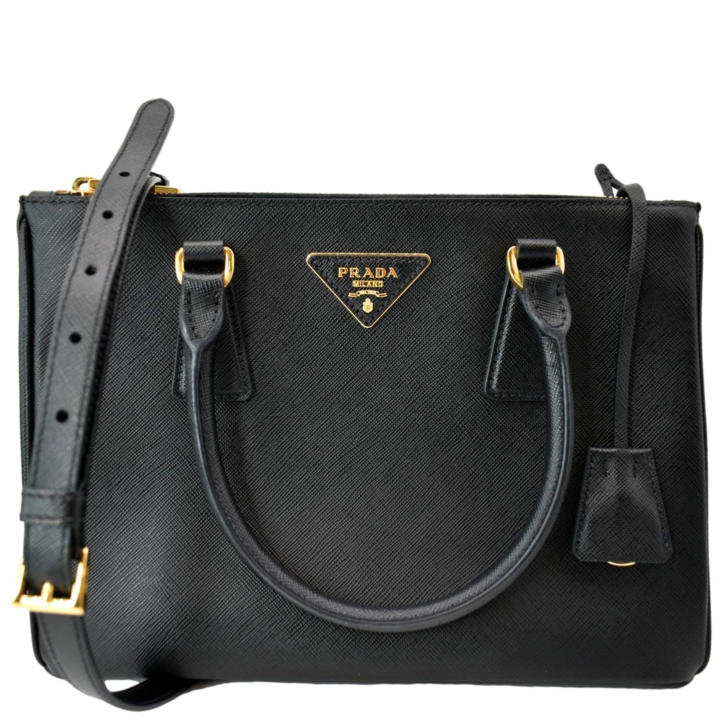 Prada Double Tote Shoulder Bag Leather Saffiano Black