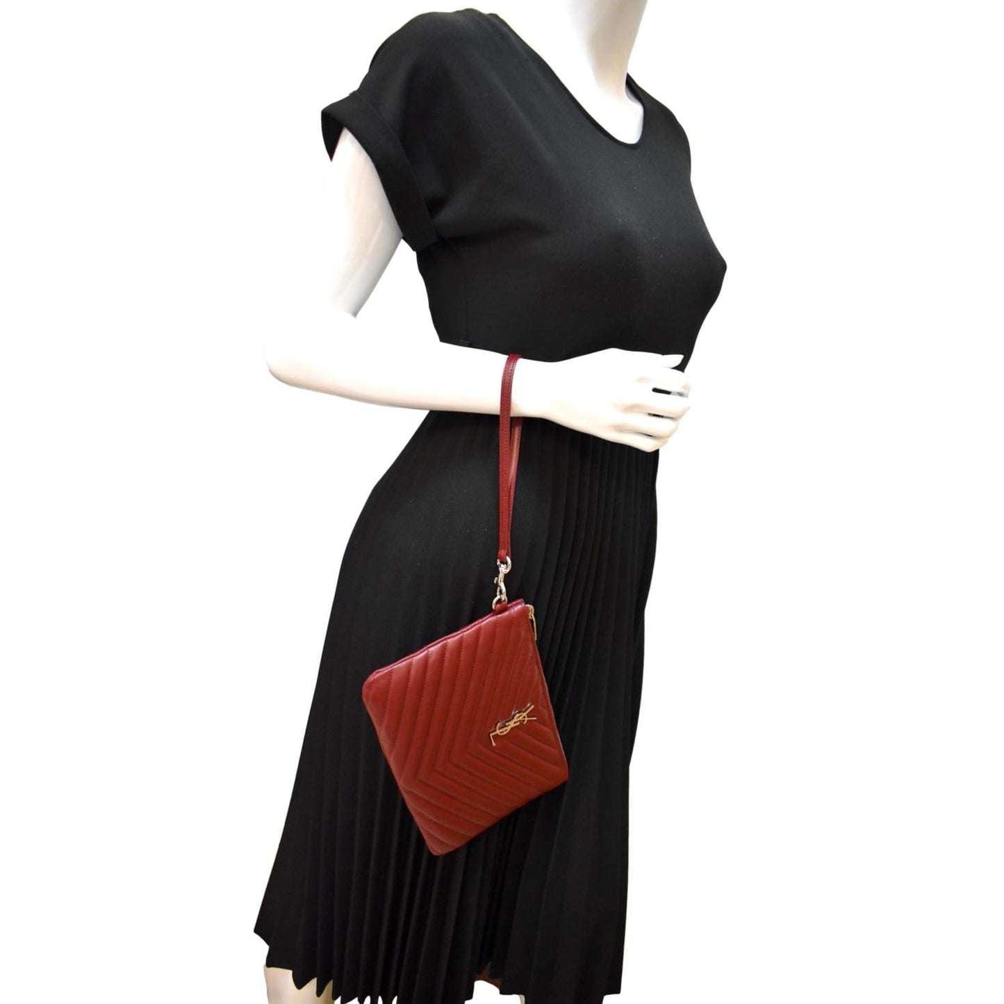 YSL Saint Laurent Saint Pouch Maroon Travel Bag Leather Monogram
