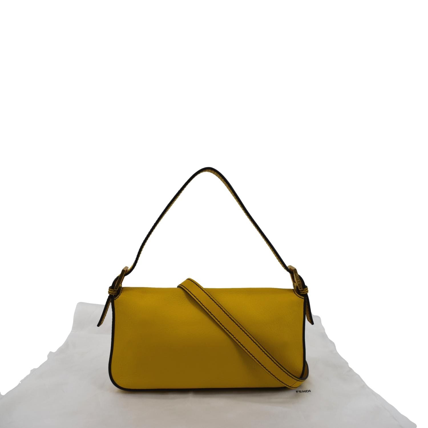 Fendi Convertable Baguette Crossbody Bag Leather Yellow Shoulder Bag
