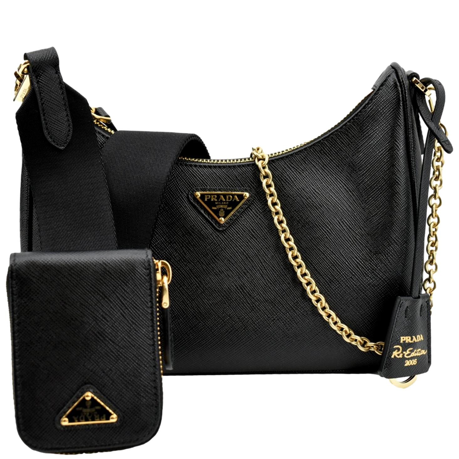 Prada Re Edition Shoulder Bag Leather Saffiano Black Re Edition 2007
