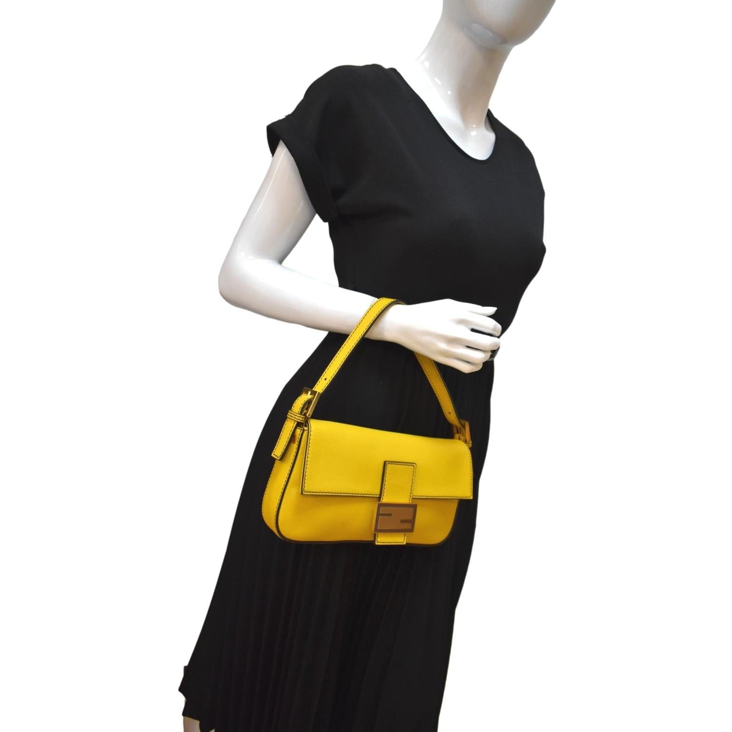 Fendi Convertable Baguette Crossbody Bag Leather Yellow Shoulder Bag