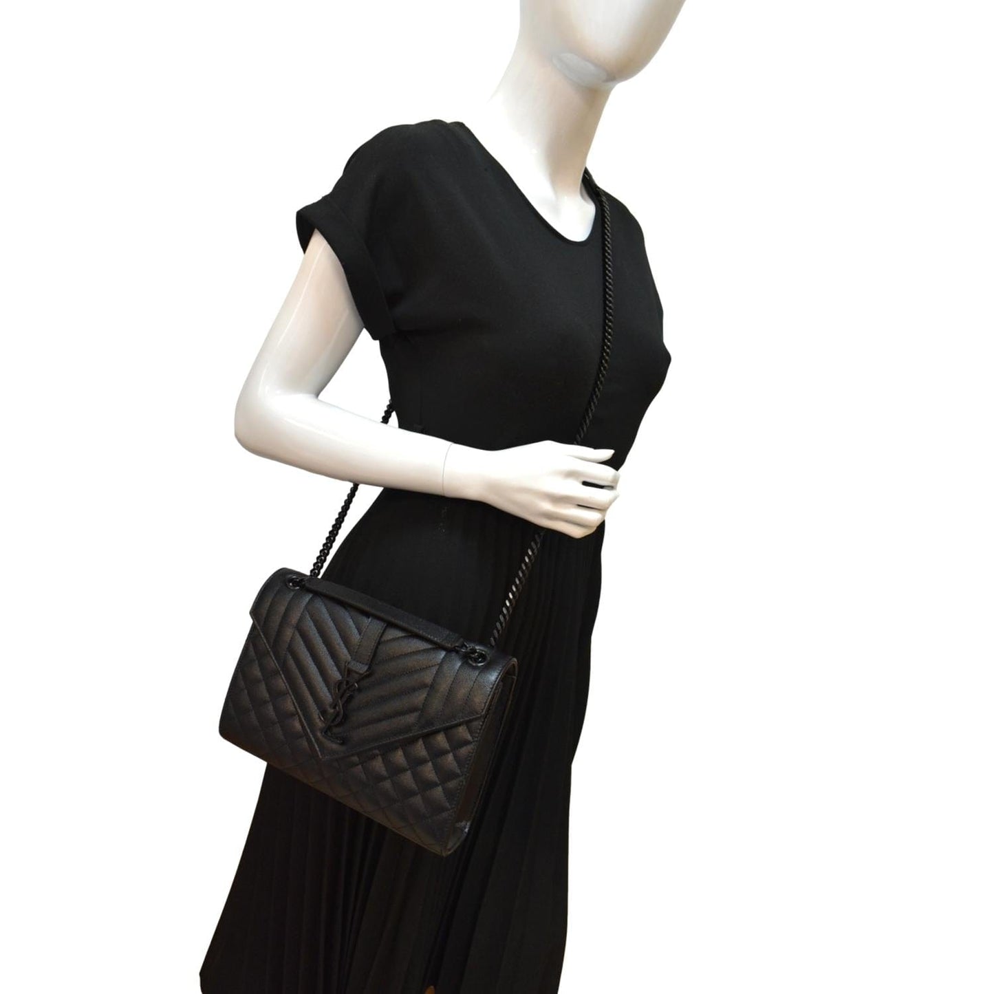 YSL Saint Laurent Yves Envelope Shoulder Bag Leather Black Medium Envelope Medium Bag