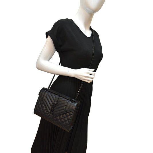 YSL Saint Laurent Yves Envelope Shoulder Bag Leather Black Medium Envelope Medium Bag