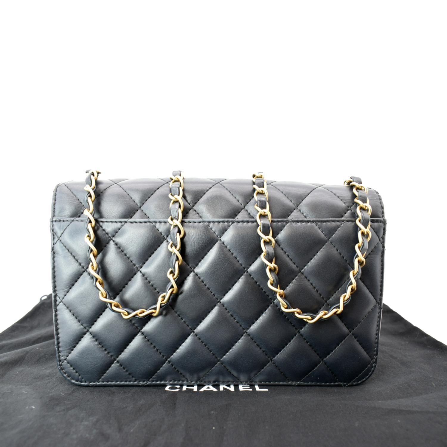 Chanel CC Side Full Flap Leather Black Travel Bag