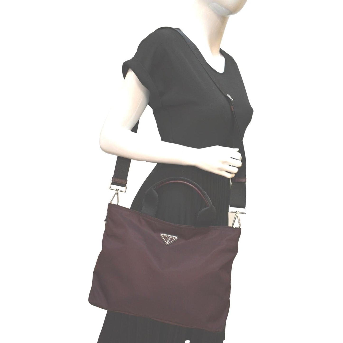 Prada Tote Bag Maroon Nylon Medium