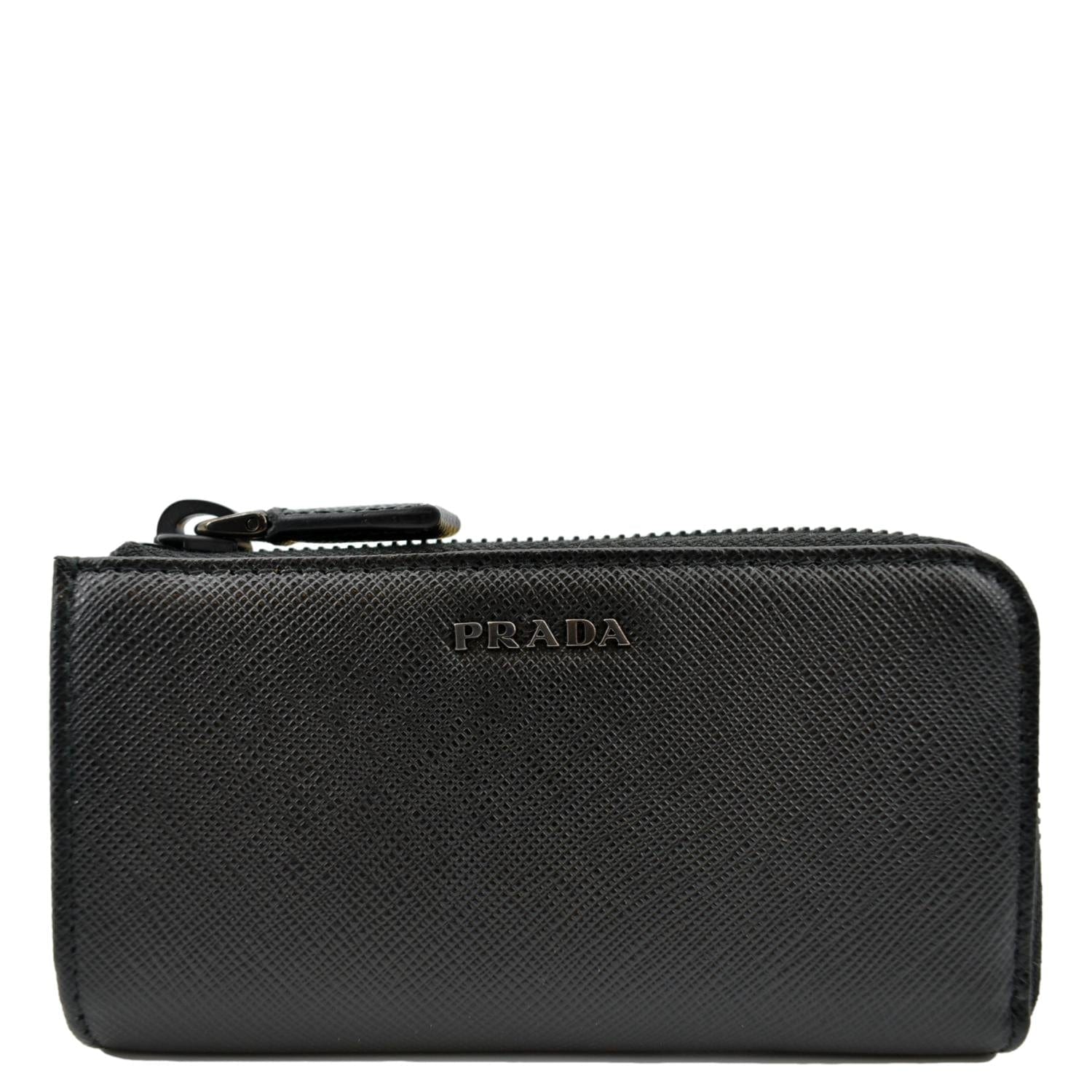 Saffiano Zip Pouch Handbag Leather Black Travel Bag