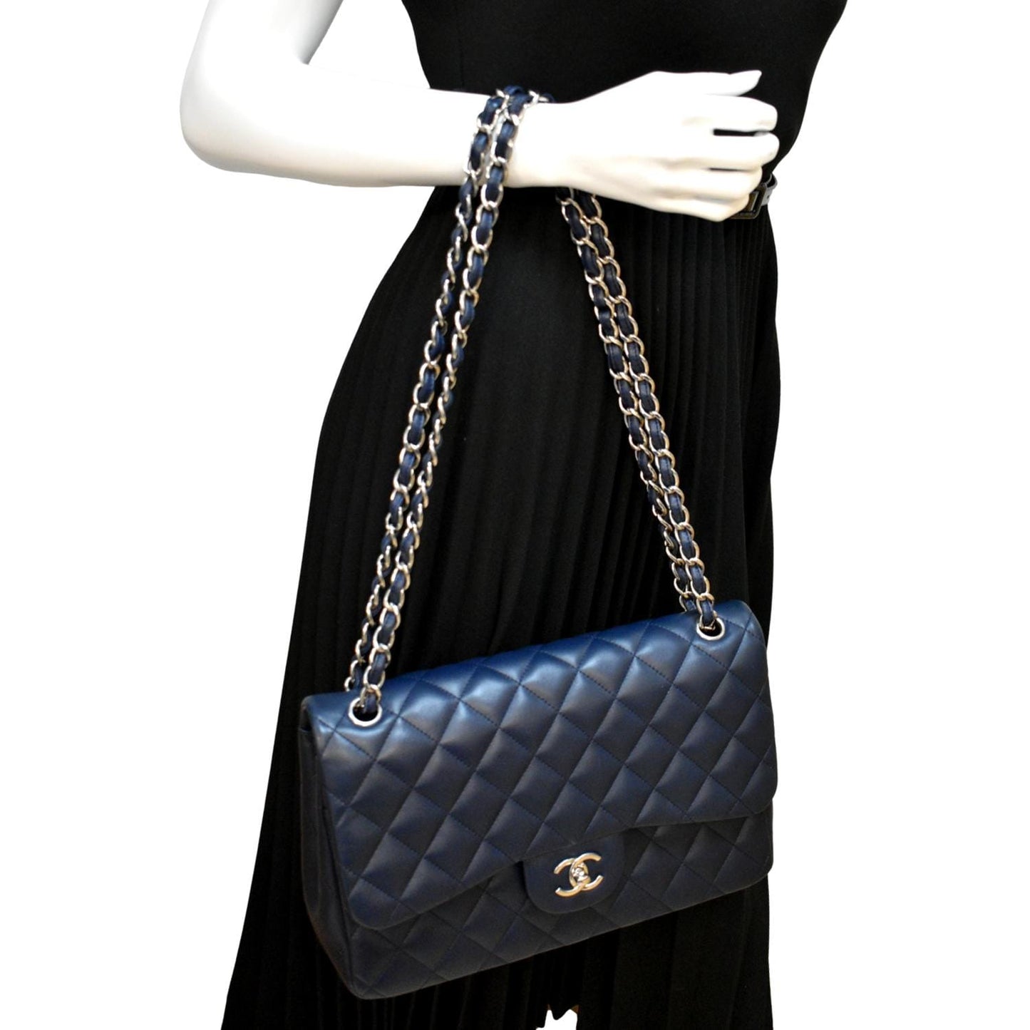 Chanel Jumbo Double Flap Navy Leather Calfskin Blue Travel Bag