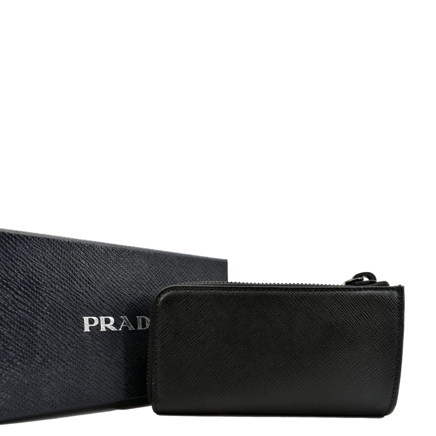 Saffiano Zip Pouch Handbag Leather Black Travel Bag
