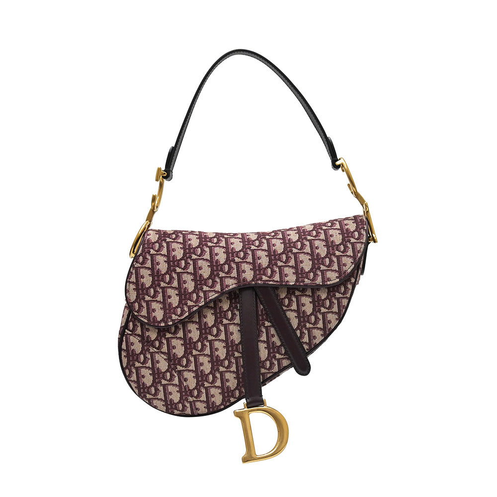 Dior Handbag Burgundy Oblique Saddle Bag Rented Out