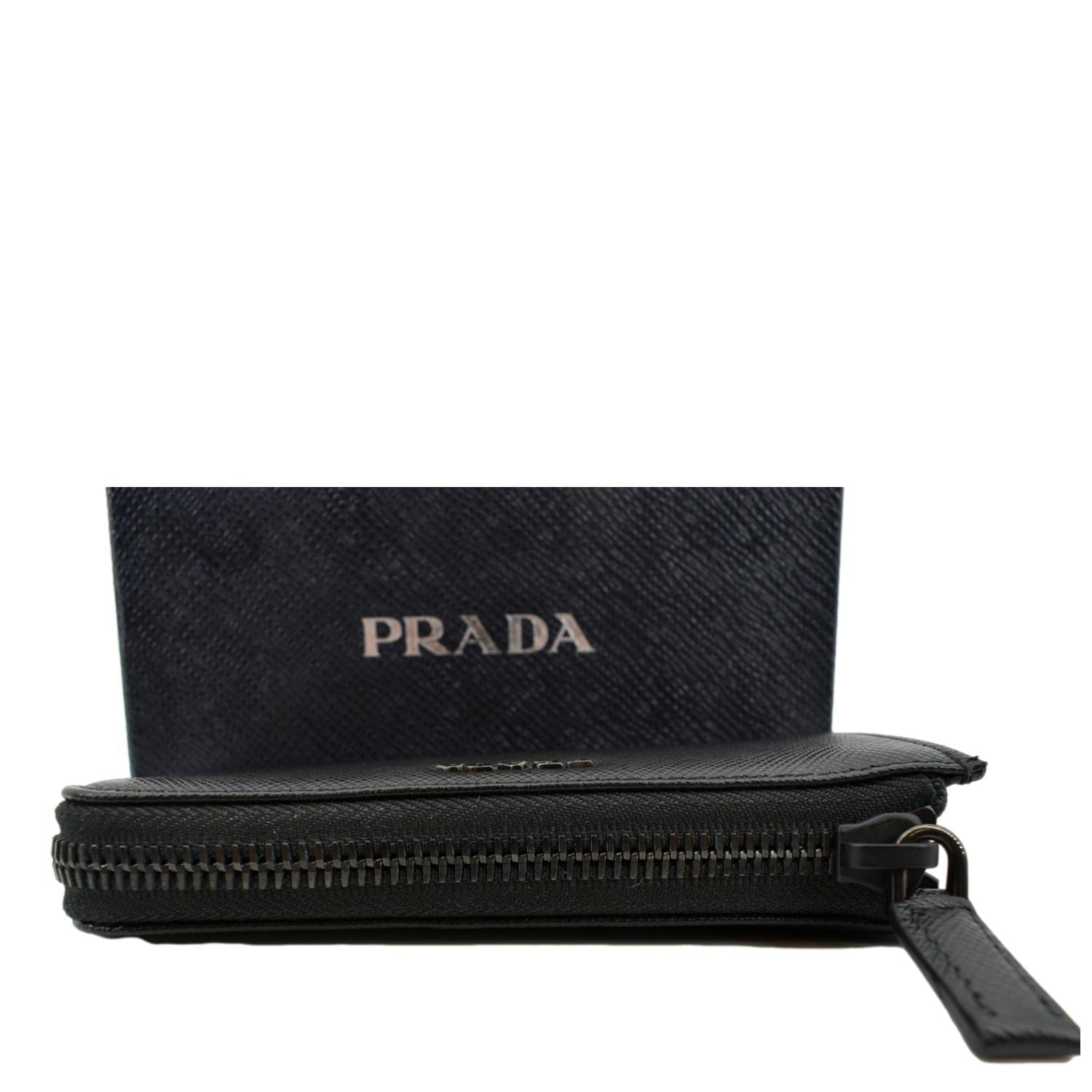 Saffiano Zip Pouch Handbag Leather Black Travel Bag
