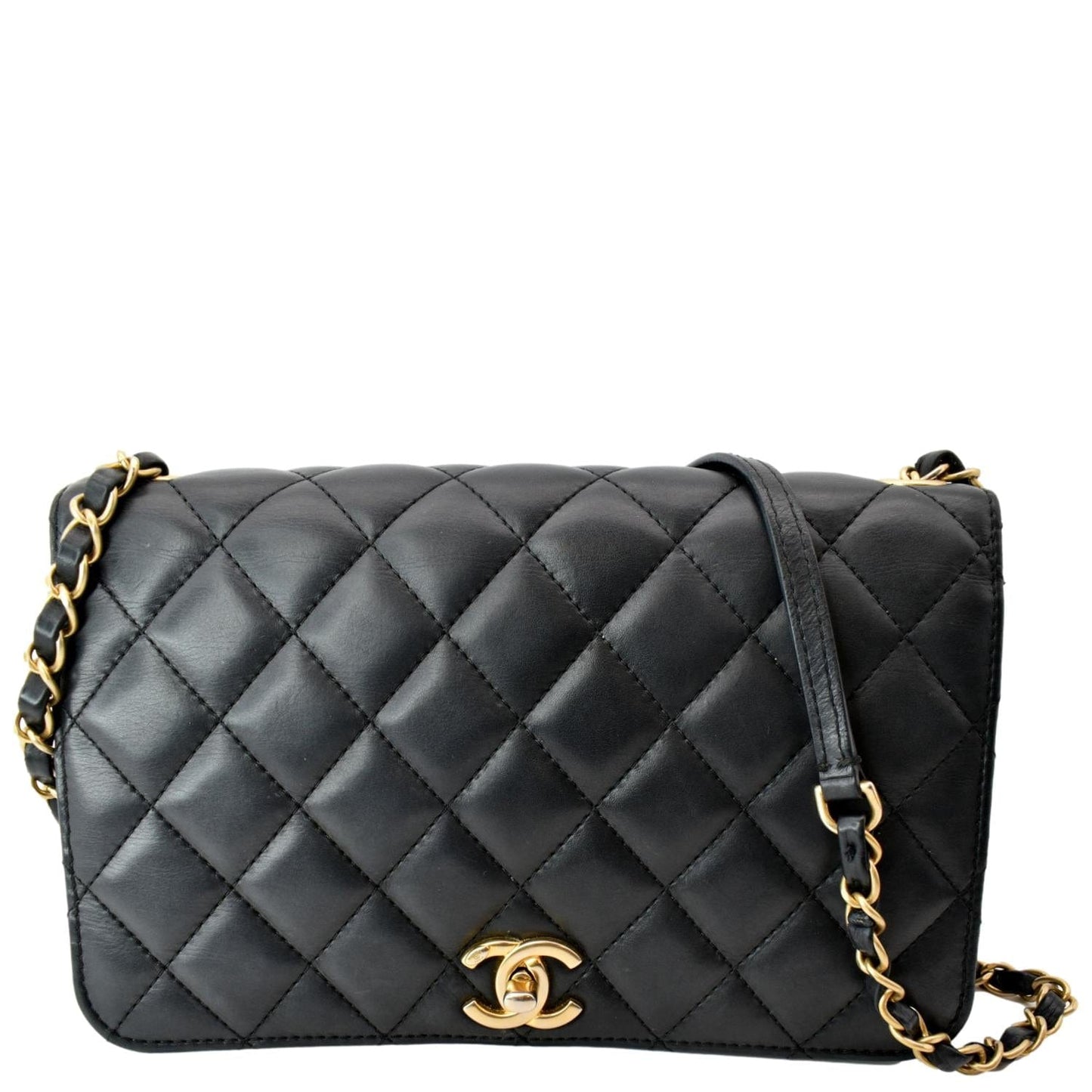 Chanel CC Side Full Flap Leather Black Travel Bag